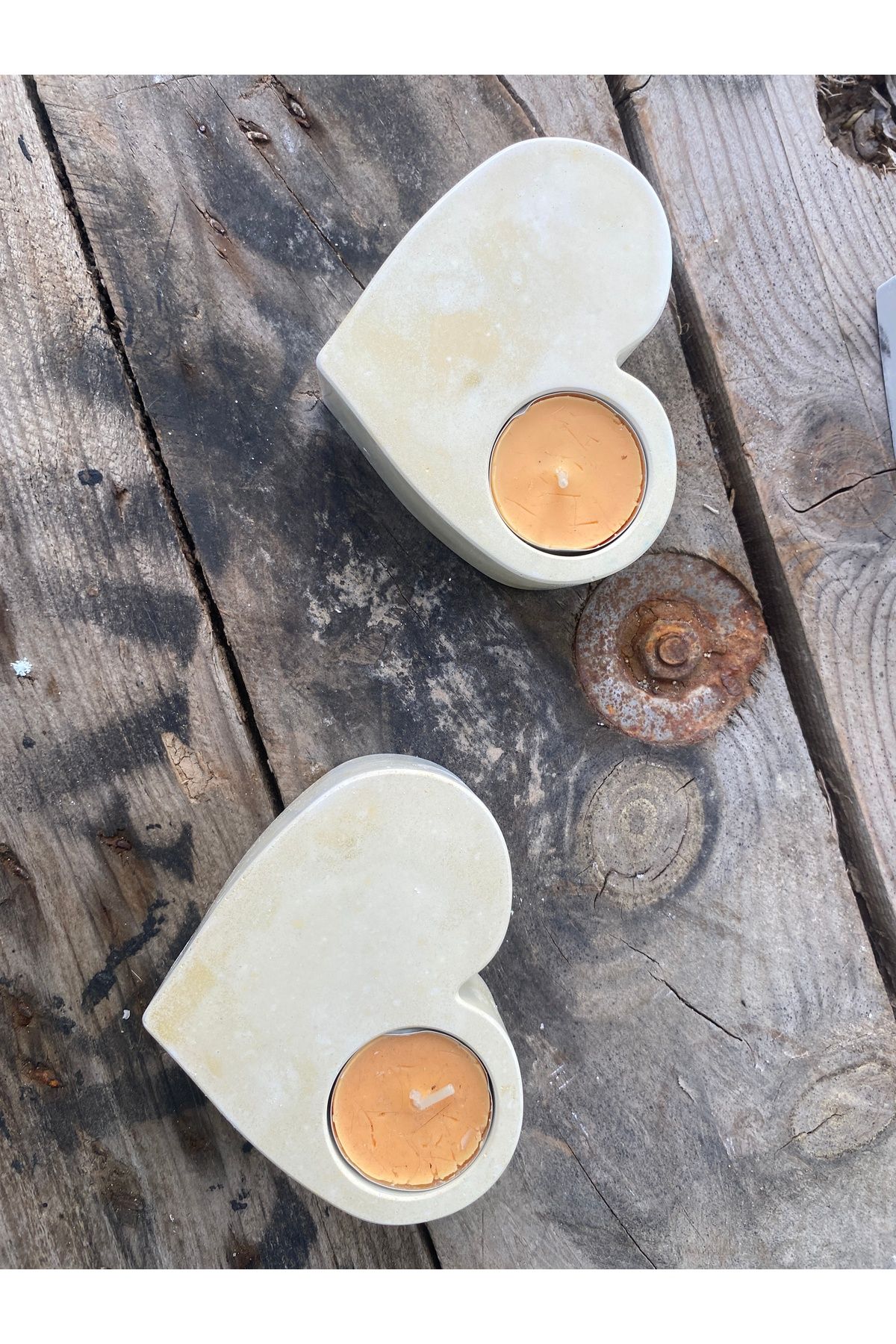 Cats&Kids Kalp Şeklinde Tealight Mumluk Seti | Dekoratif İkili Mumluk