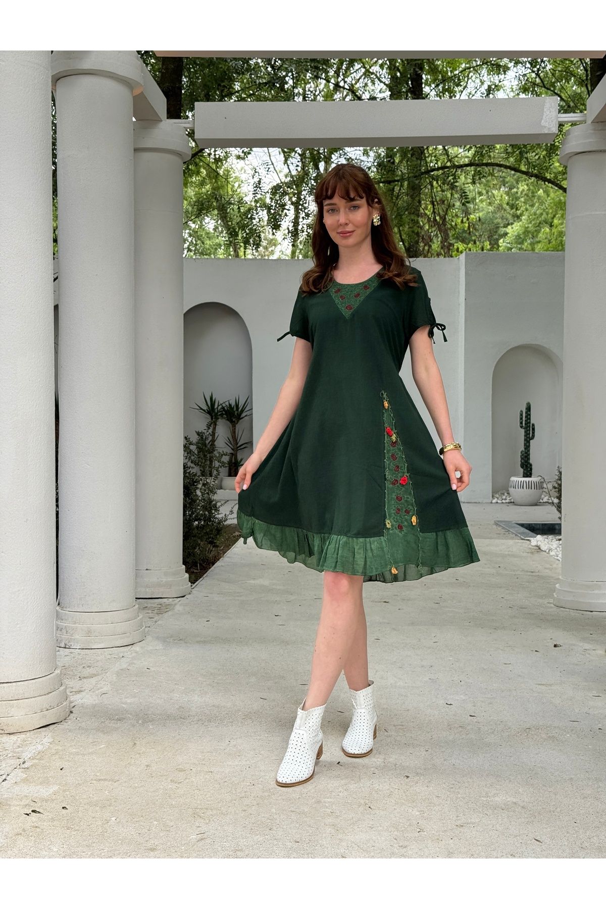 Butik Esra Kandemir YAZLIK PAMUKLU YIKAMALI KUMAŞ ETNİK ELBİSE
