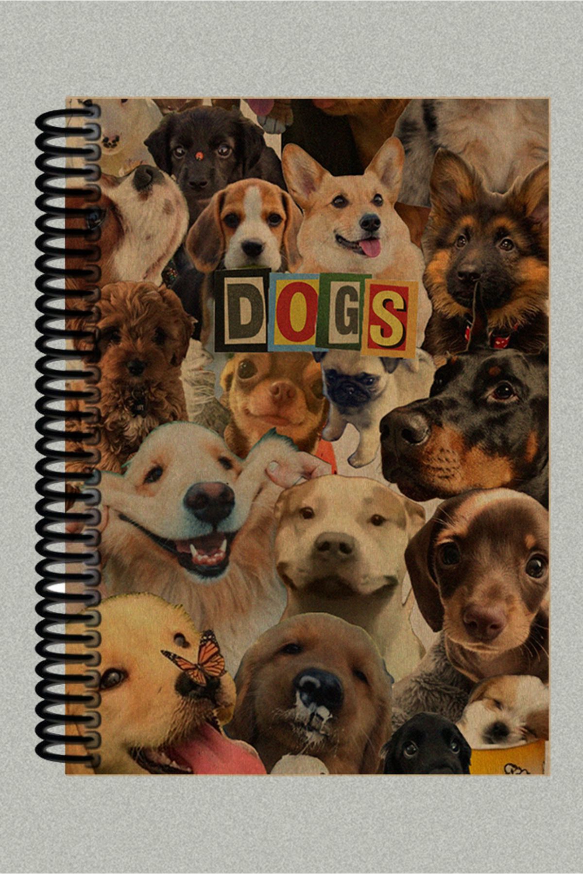 Ludios Dogs Kolaj Spiralli A5 Çizgisiz Kraft Kapaklı Defter (200 Sayfa)