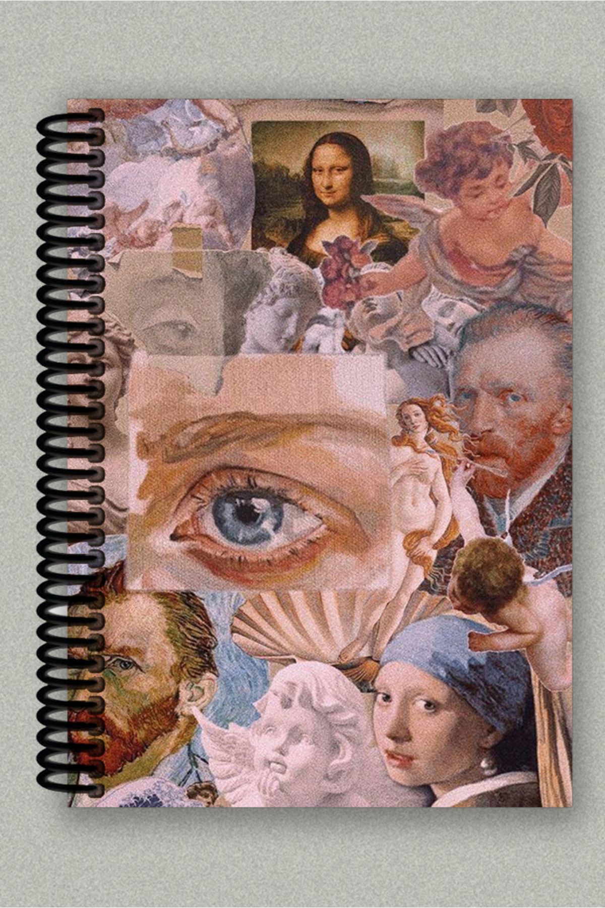 Ludios Sanat Eserleri Kolaj Spiralli A5 Çizgisiz Tuale Kapaklı Hediyelik Defter (200 Sayfa)