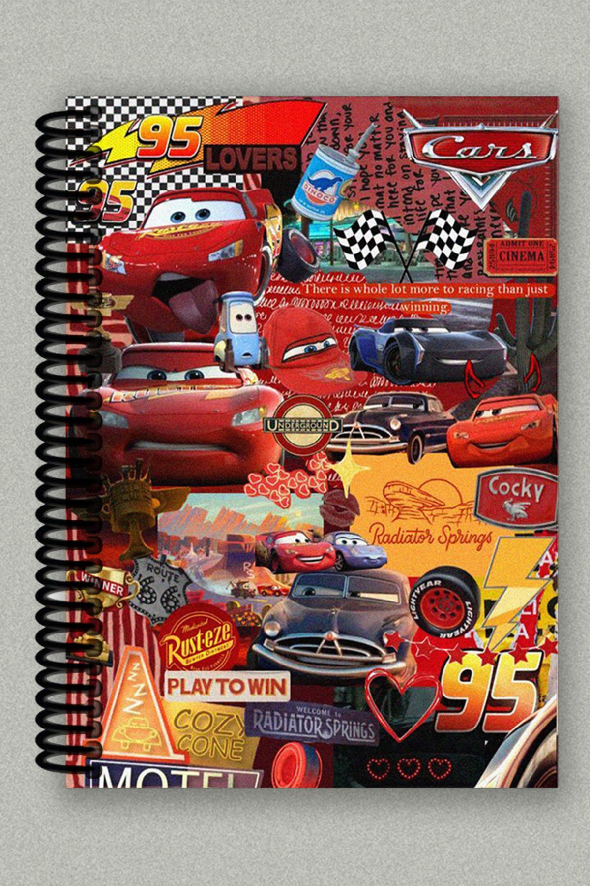 Ludios Cars Kolaj Spiralli A5 Çizgisiz Tuale Kapaklı Hediyelik Defter (200 Sayfa)