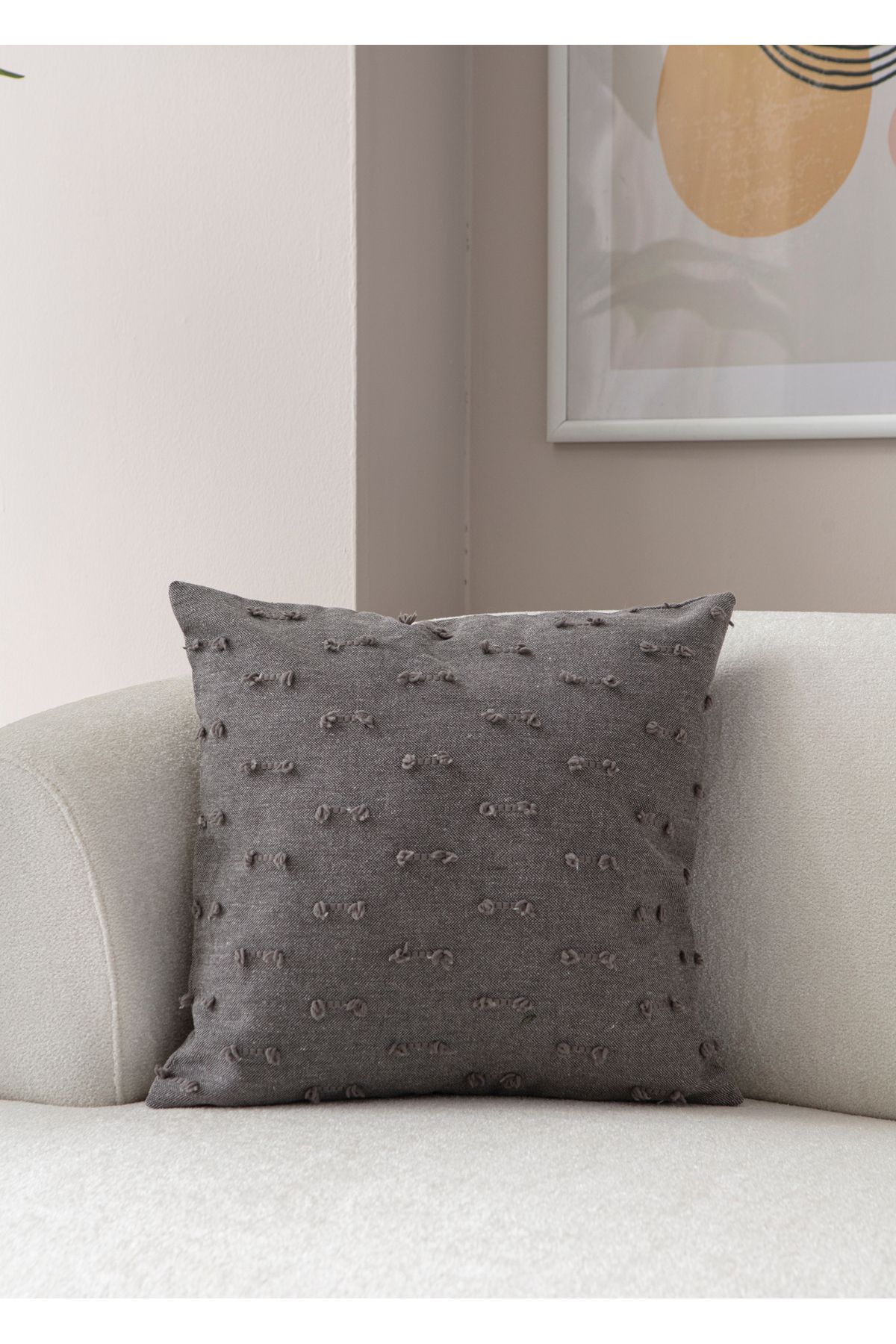 WoodyMaison Ritim Desenli 4'Adet Punch İşlemeli Keten Kırlent Kılıfı 43x43cm, Dekoratif Kırlent Kılıfı