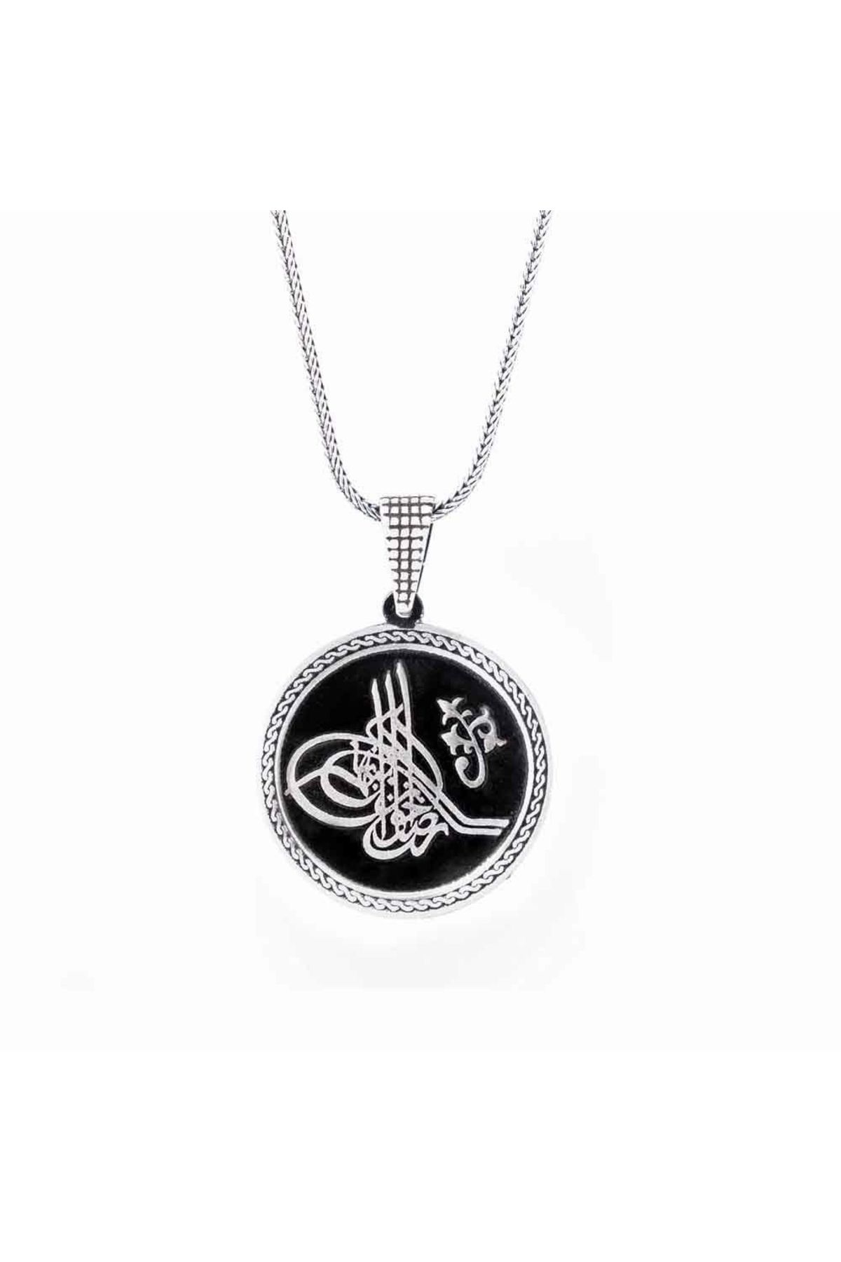 MODA925 925 Ayar Gümüş Osmanlı Tuğralı Erkek Kolye