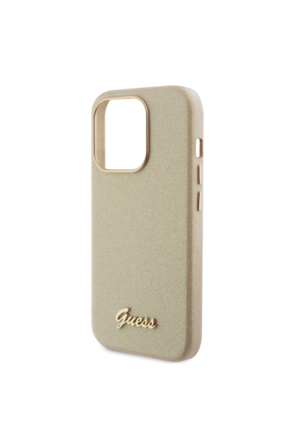 Guess-IPhone 15 Pro Case - Guess Glitter Glossy Script (GUHCP15LPGMCSD) - Sparkle Beige 5