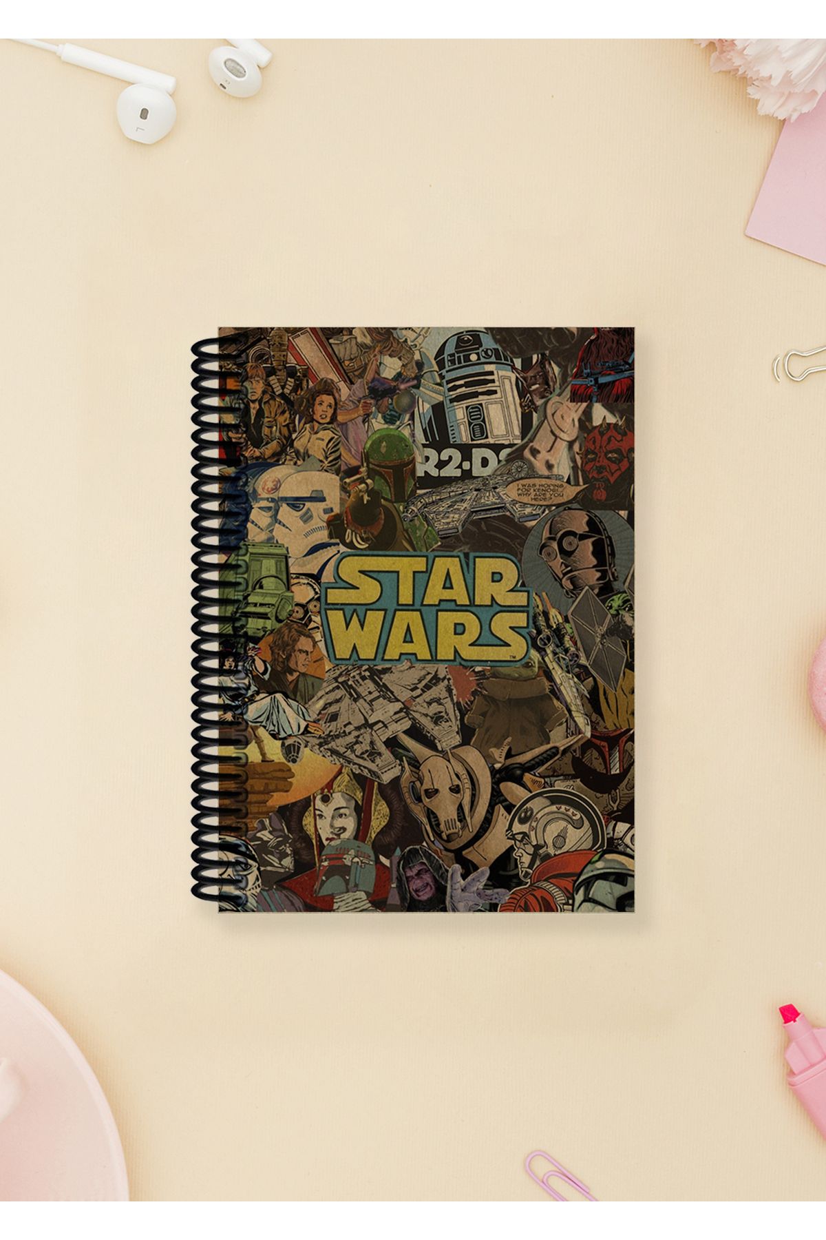 Ludios Star Wars Kolaj Spiralli A6 Çizgisiz Kraft Kapaklı Not Defteri (100 SAYFA)