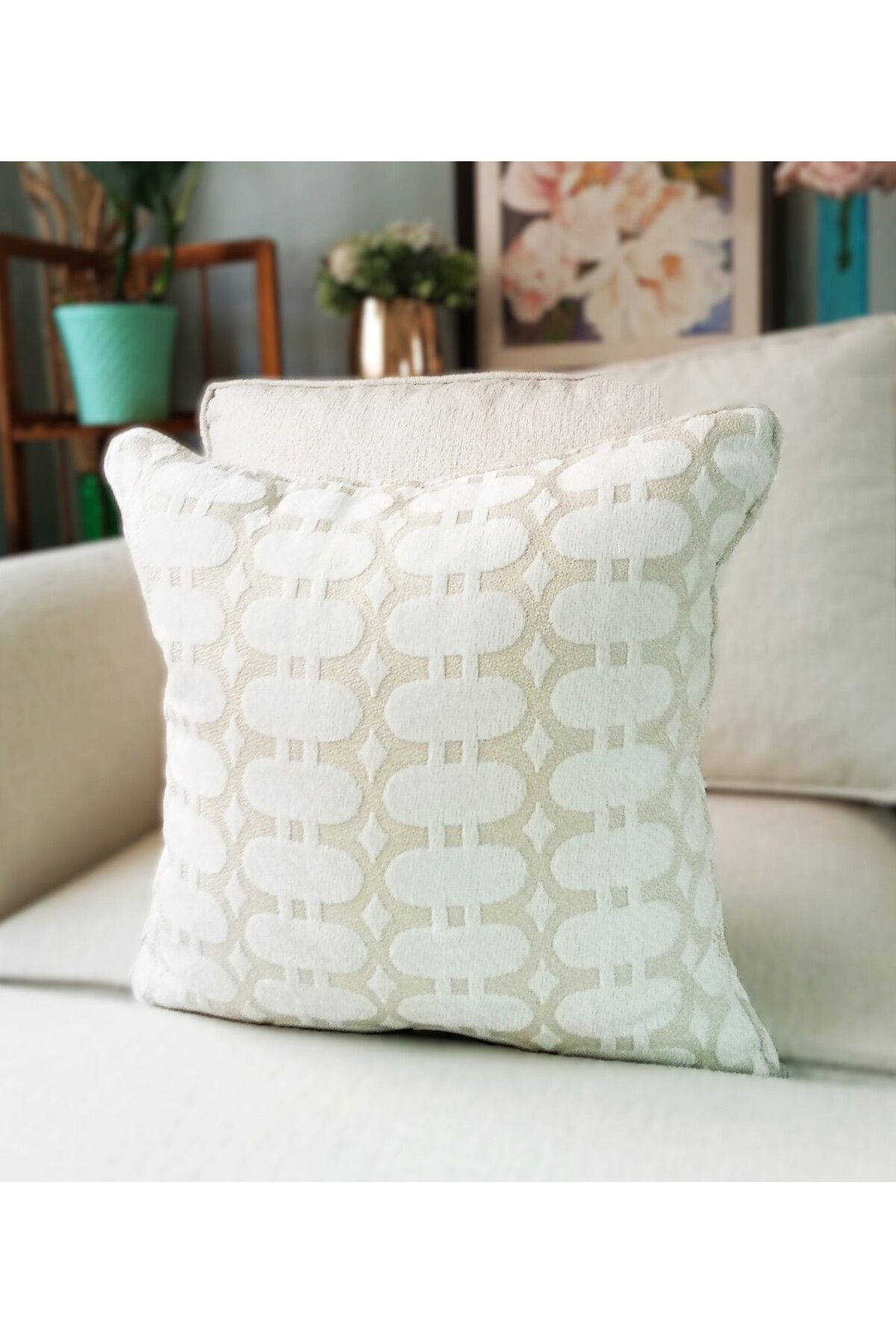 Gatta Bohem Stil 2 Li Punch Desenli Kırlent Kılıfı 44x44 cm Krem Beyaz Renk Yumuşak Dokulu Yastık Kılıfı
