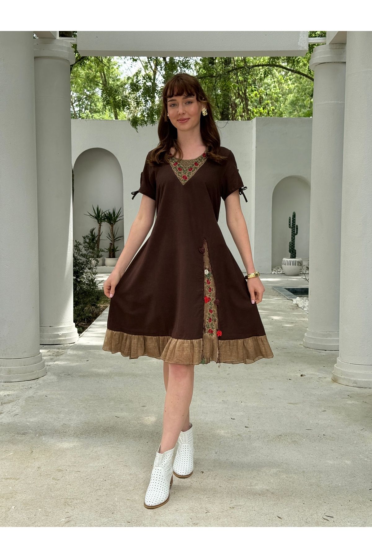 Butik Esra Kandemir YAZLIK PAMUKLU YIKAMALI KUMAŞ ETNİK ELBİSE