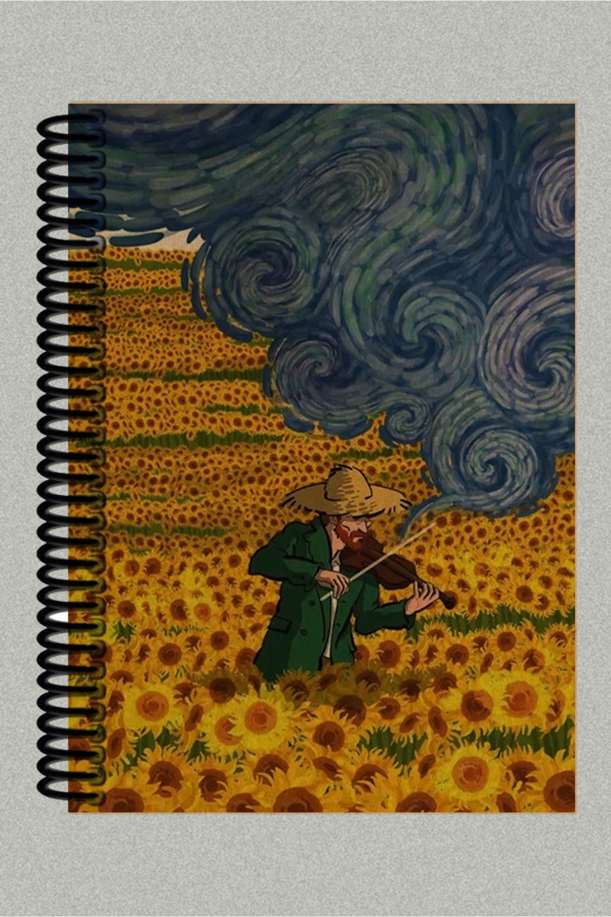 Ludios Van Gogh Keman Spiralli A5 Çizgisiz Kraft Kapaklı Defter (200 Sayfa)