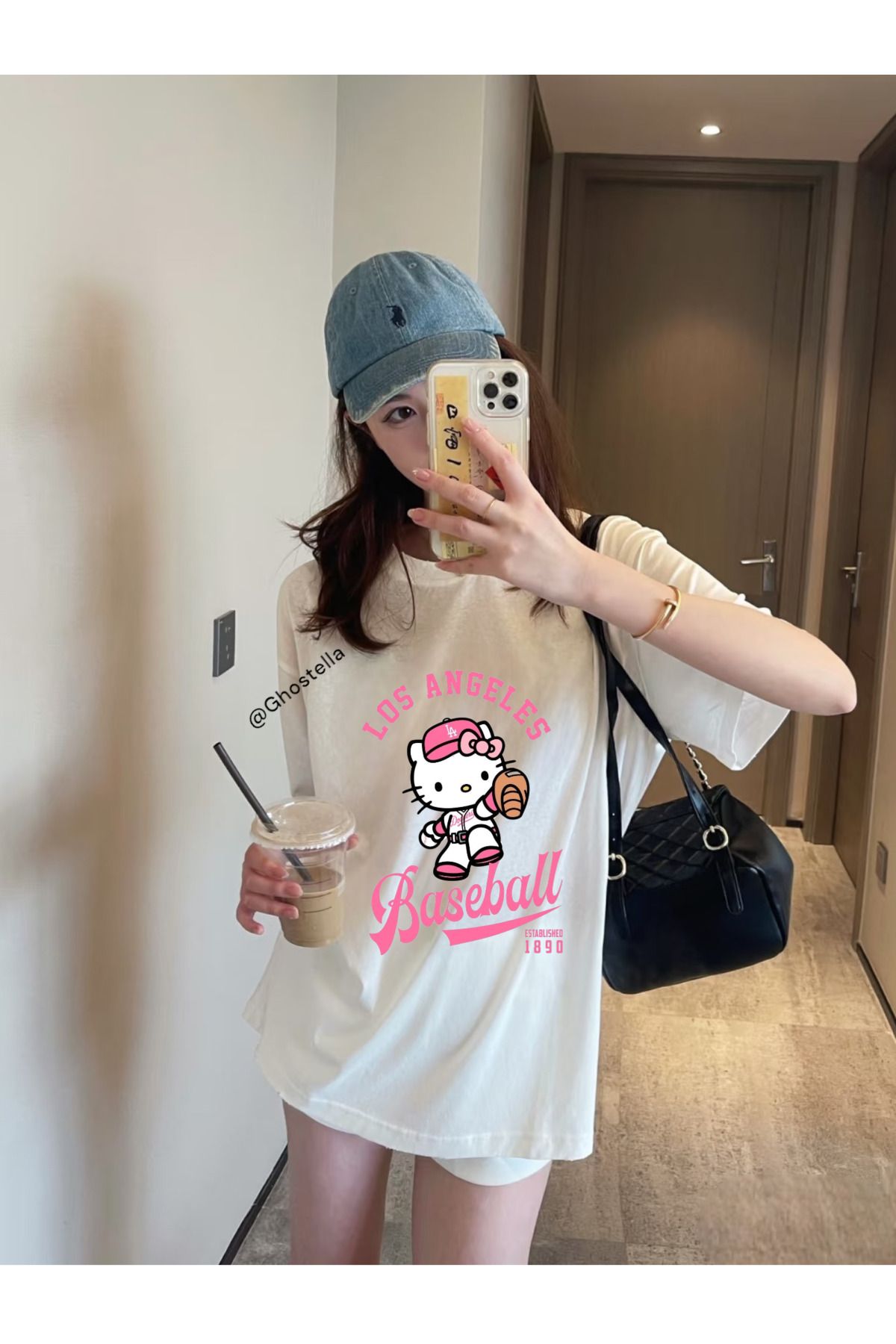 Minga London Beyaz Pink Sport Cat Baskılı Oversize Unisex Tshirt -Ghostella