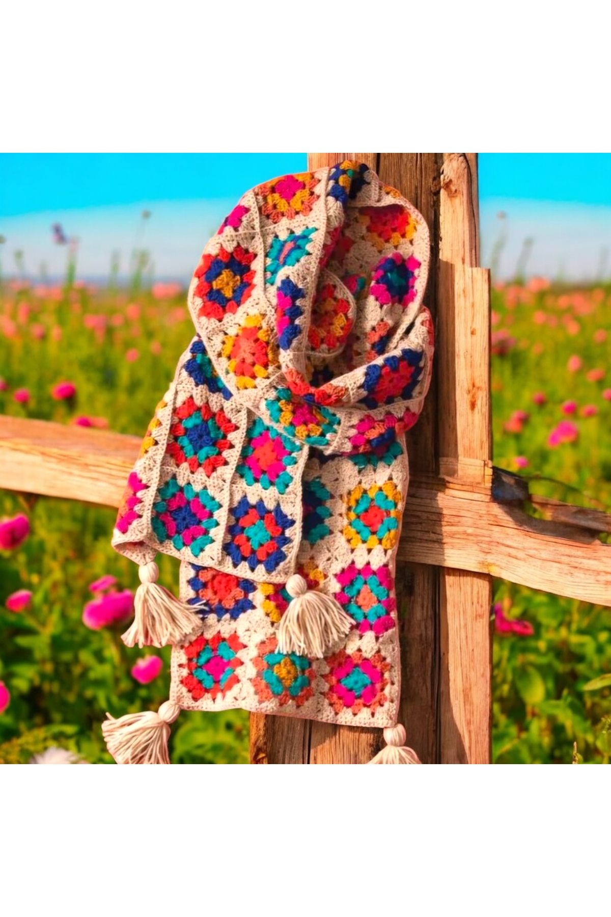 Charme Elegant el örgüsü motif atkı