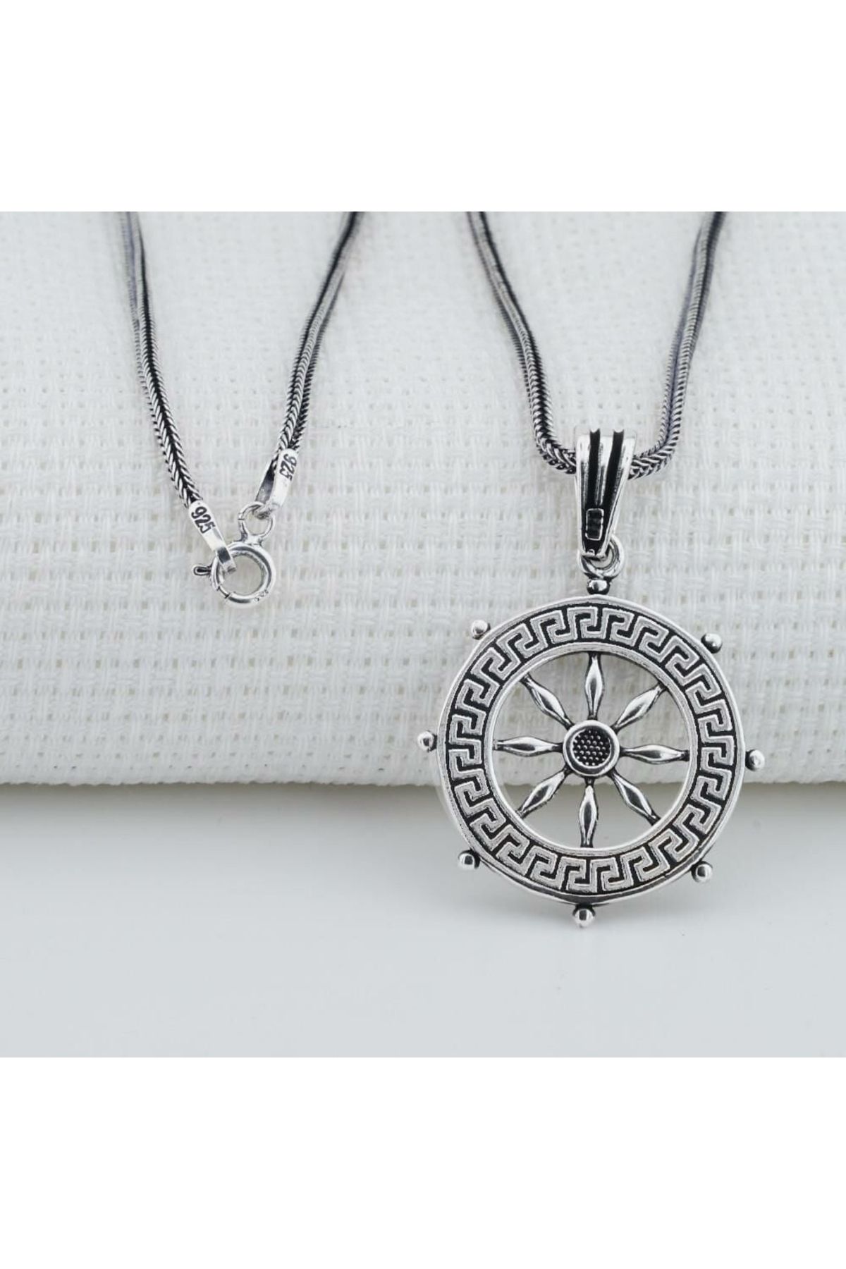 MODA925 925 Ayar Gümüş Gemi Dümeni Gümüş Erkek Kolye