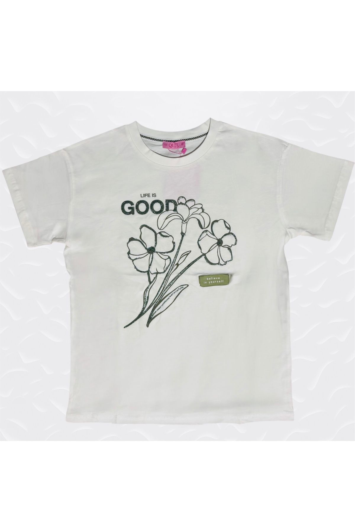 Quzu LIFE IS GOOD BASKI VE BONCUK DETAYLI TŞÖRT