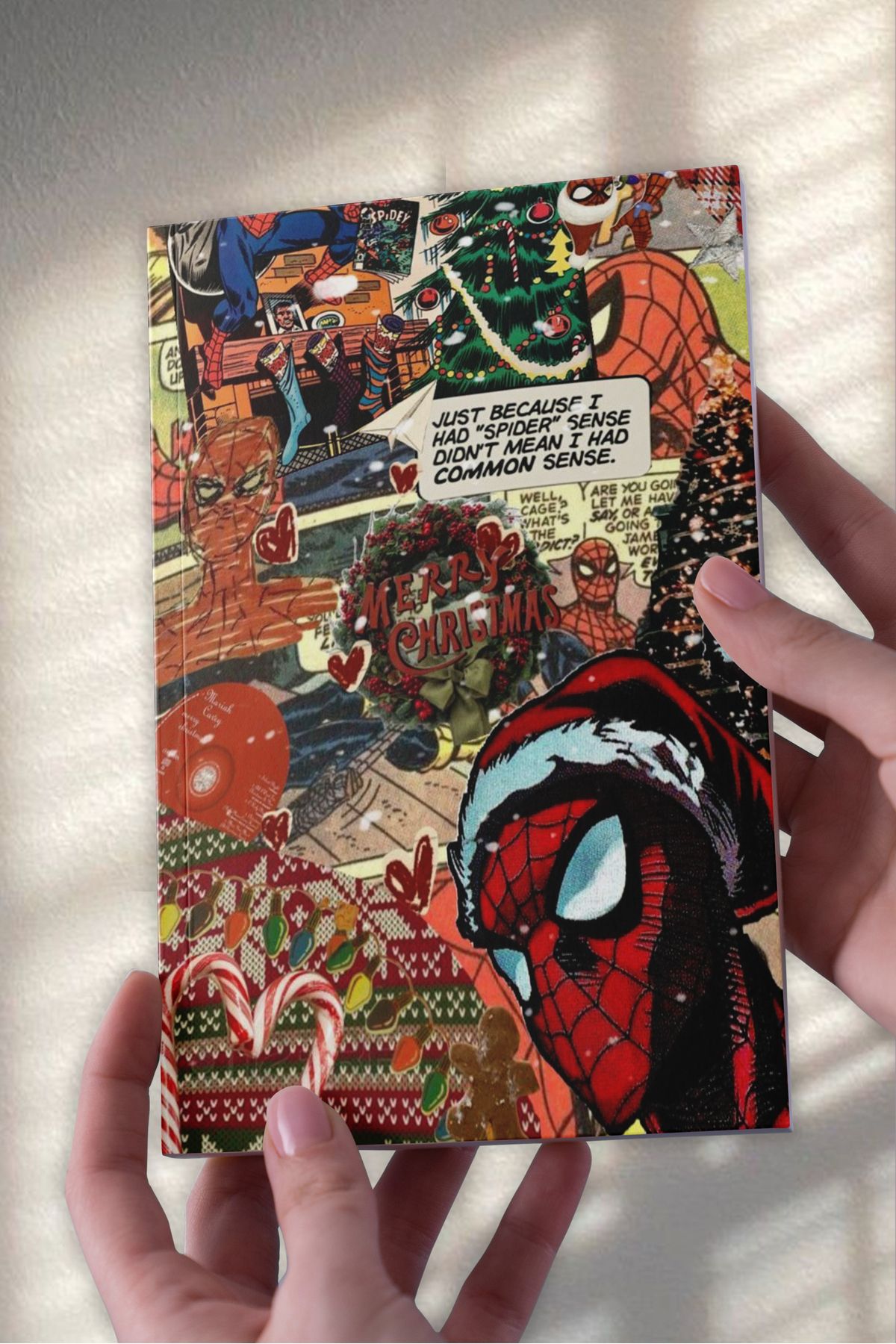 Ludios Yılbaşı Özel Örümcekmen Christmas Kolaj A5 Çizgisiz Günlük Hediyelik Günlük Defter (50 Sayfa)