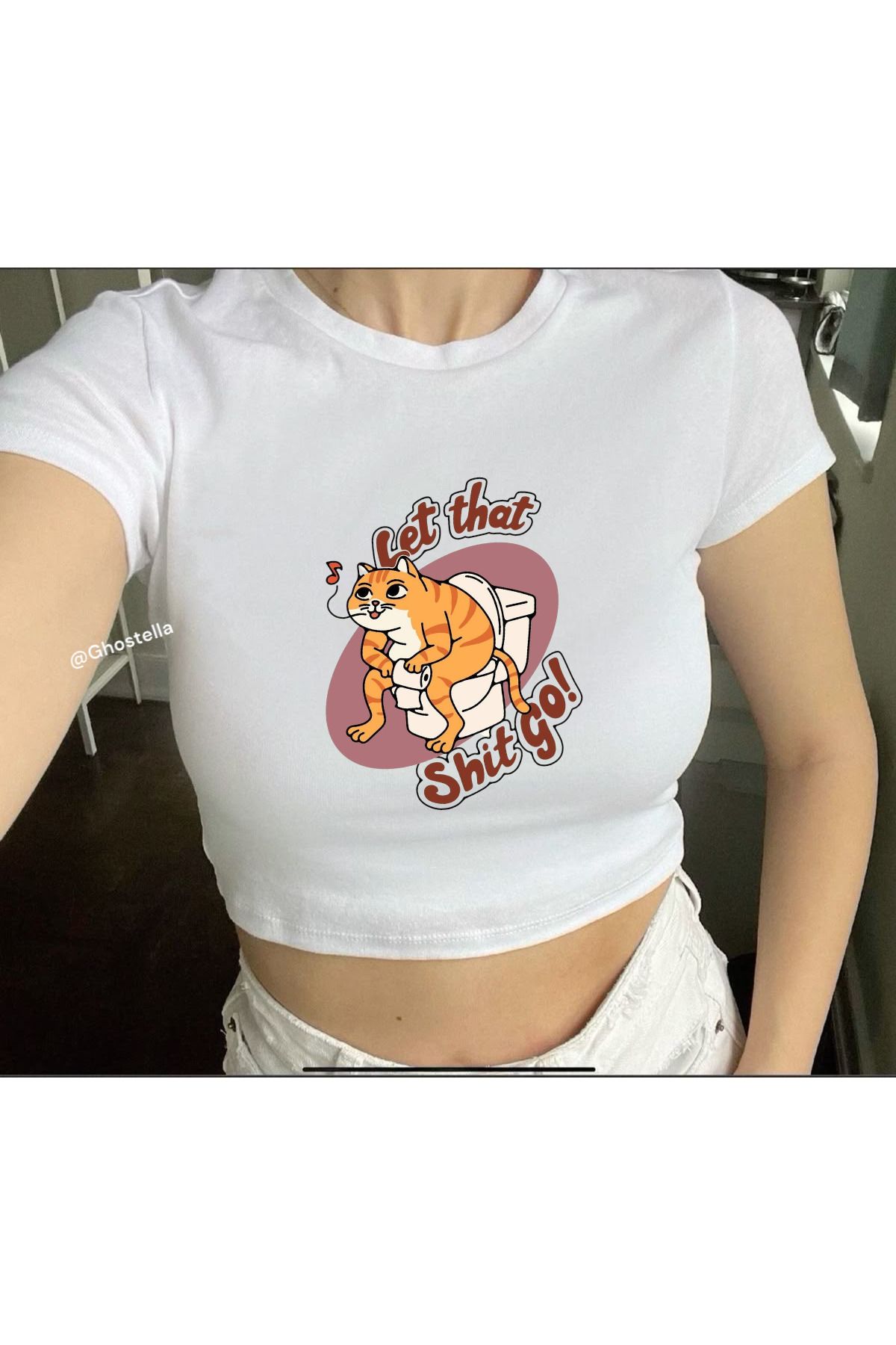 Minga London Beyaz Cat Toilet Crop Bluz -Ghostella