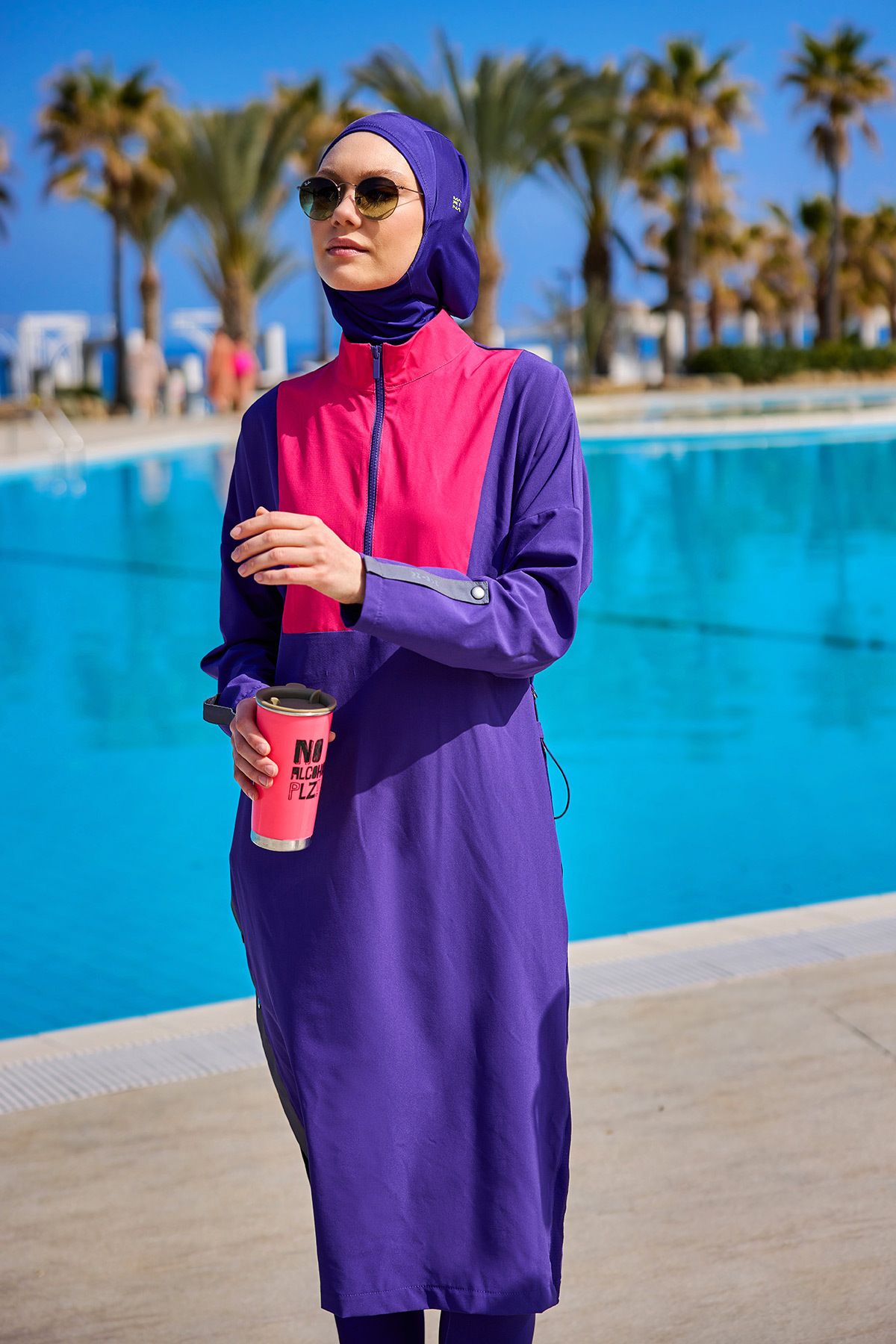 Marina Mor Tam Kapalı Tesettür Mayo Yırtmaçlı Modern Tasarım M2527-2