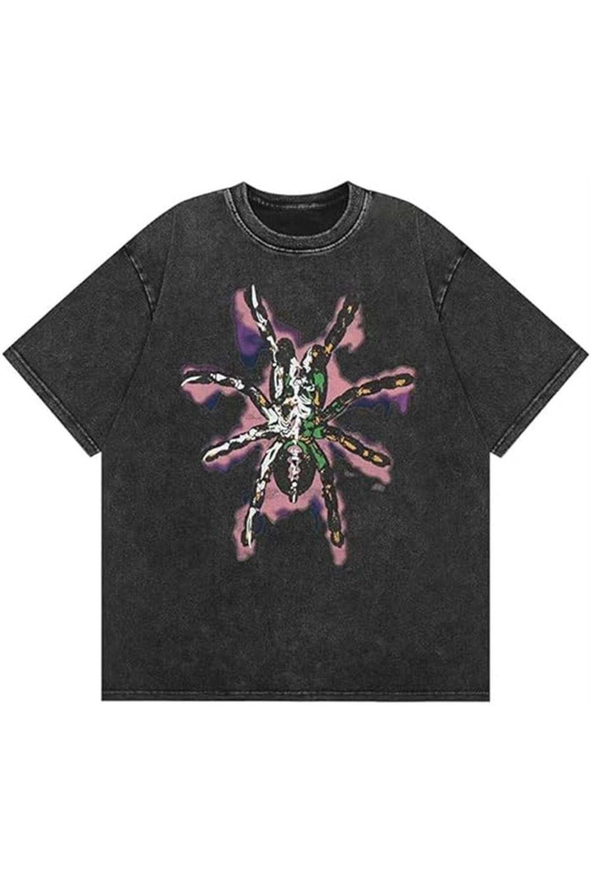 BALİNA Antrasit Colored Spider Black Widow Unisex Yıkamalı Kumaş T-Shirt THE SOLO