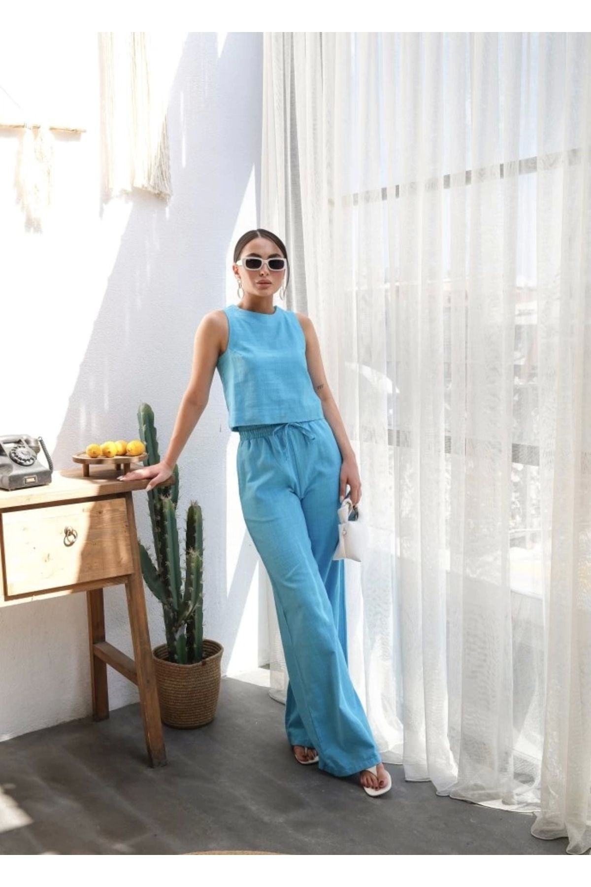 Silerra Keten Bluz Ve Pantolon İkili Takim