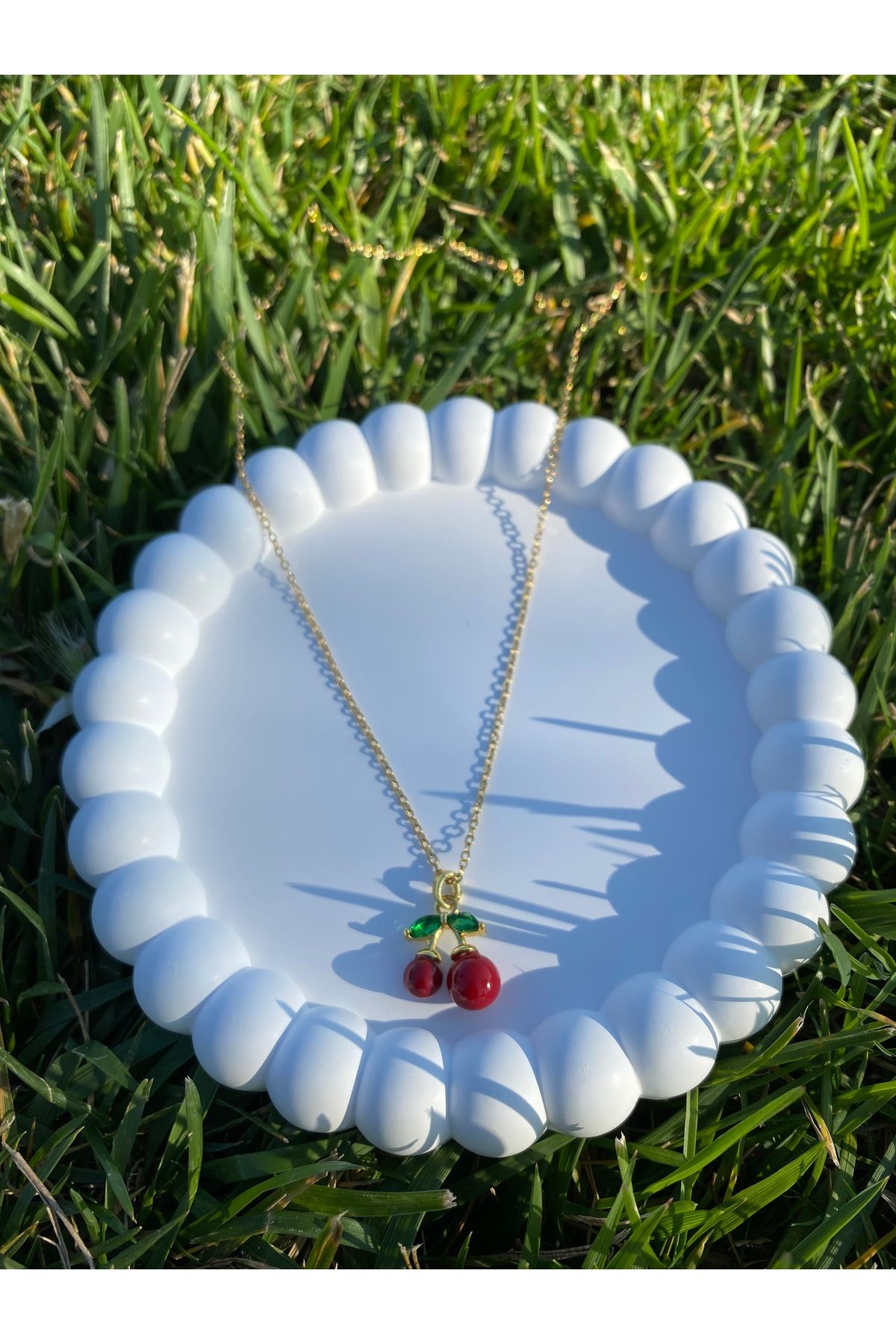 asem jewelry KİRAZ DETAYLI GOLD RENKLİ ÇELİK KOLYE