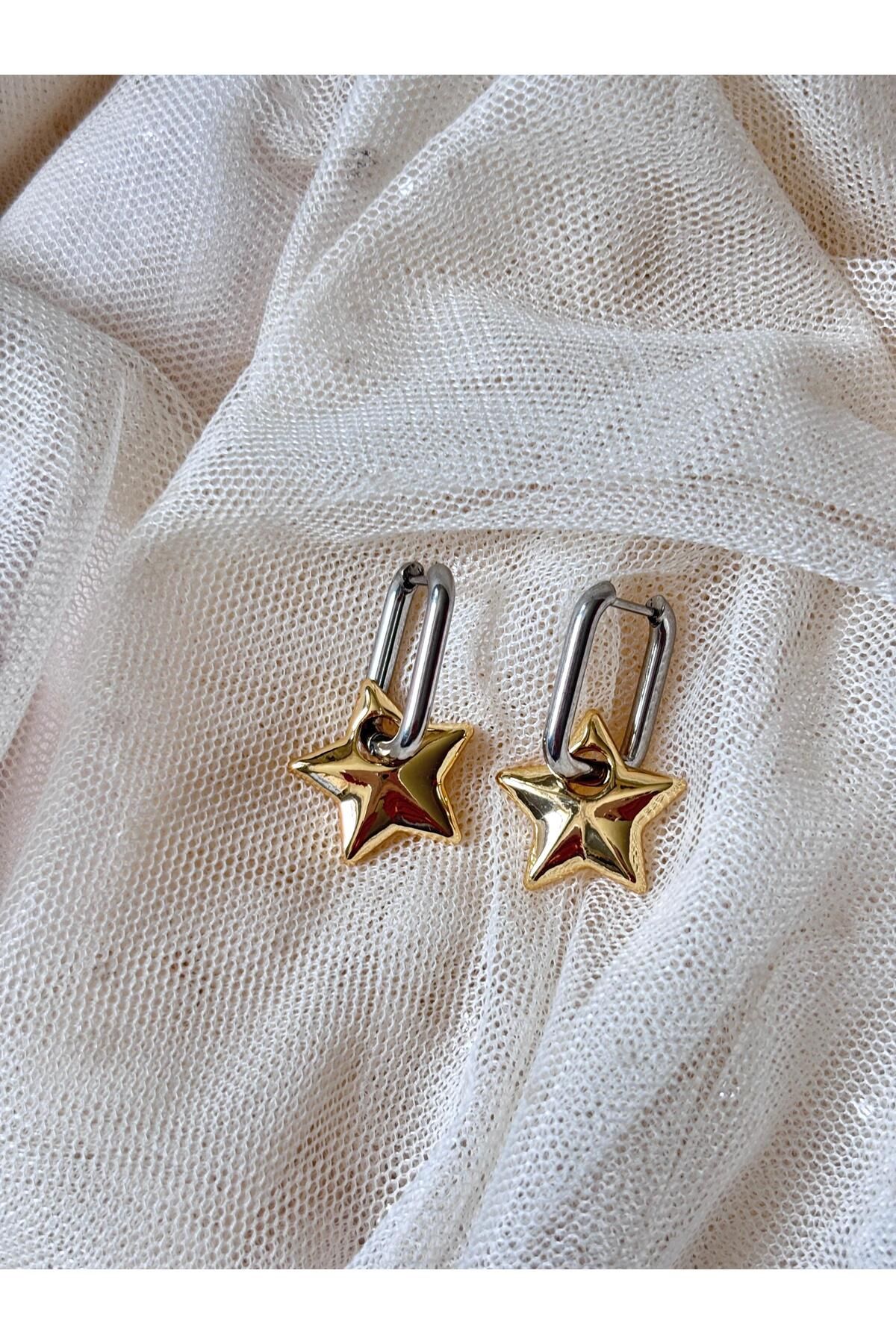 Bellamy Jewelry Gold Yıldızlı Halka Küpe - Silver