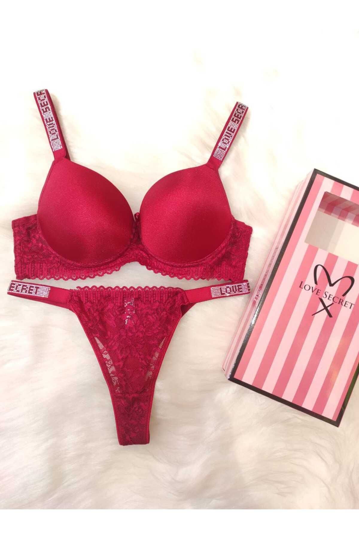 GMDPstore Bordo Renge Sahip Dolgulu B Kap Sütyen-Tanga Takımı