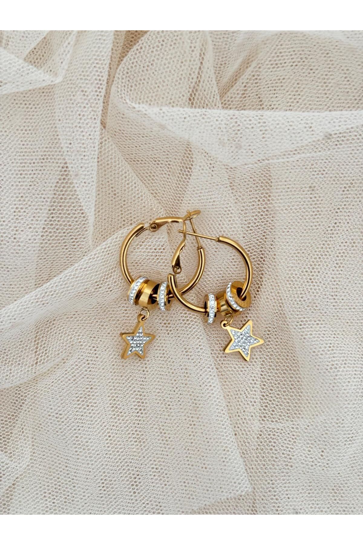 Bellamy Jewelry Yıldızlı Halka Küpe - Gold