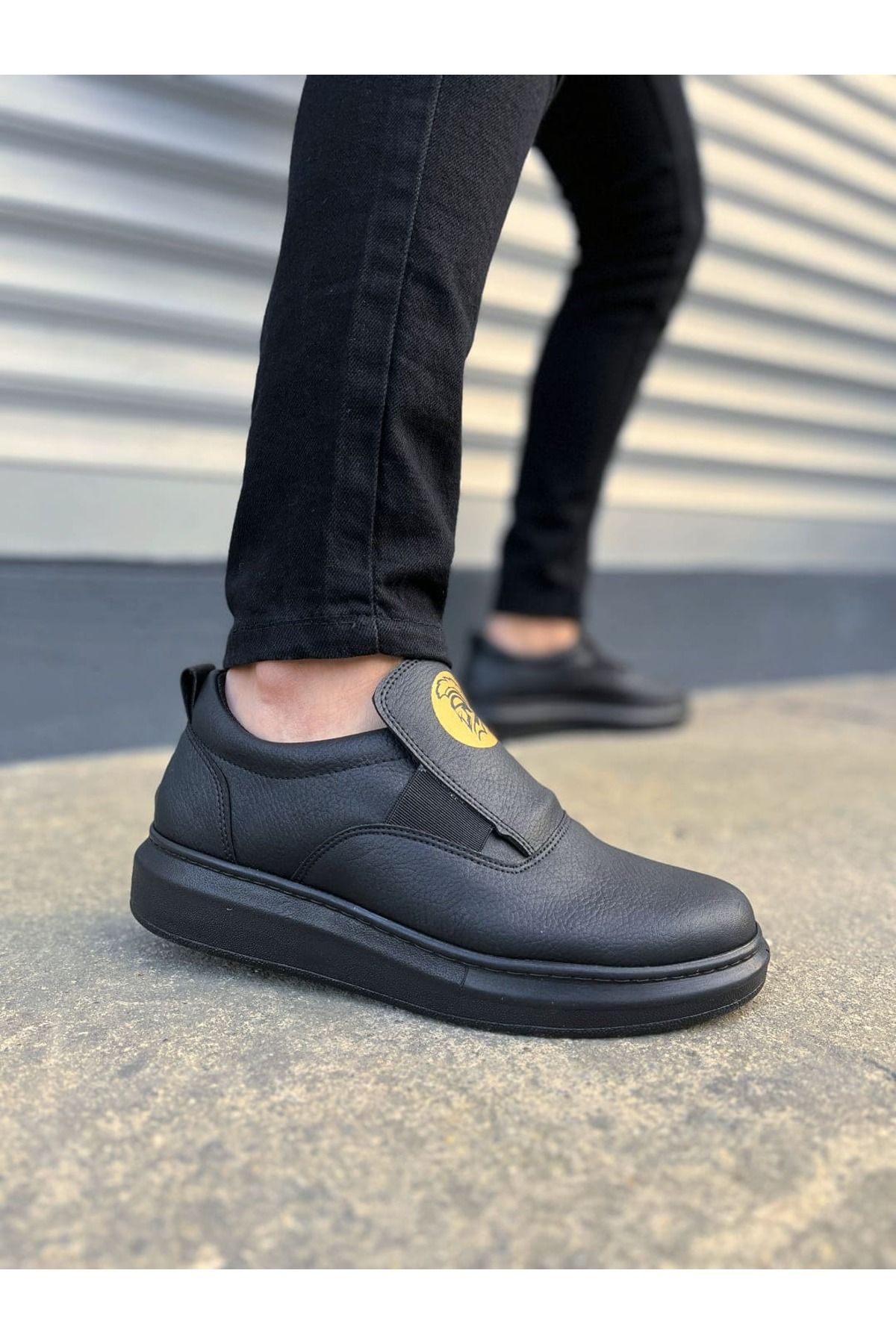 Joy Ayakkabı JY161 Hippo Bağcıksız Cilt Erkek Günlük Sneaker Ayakkabı CST - Siyah
