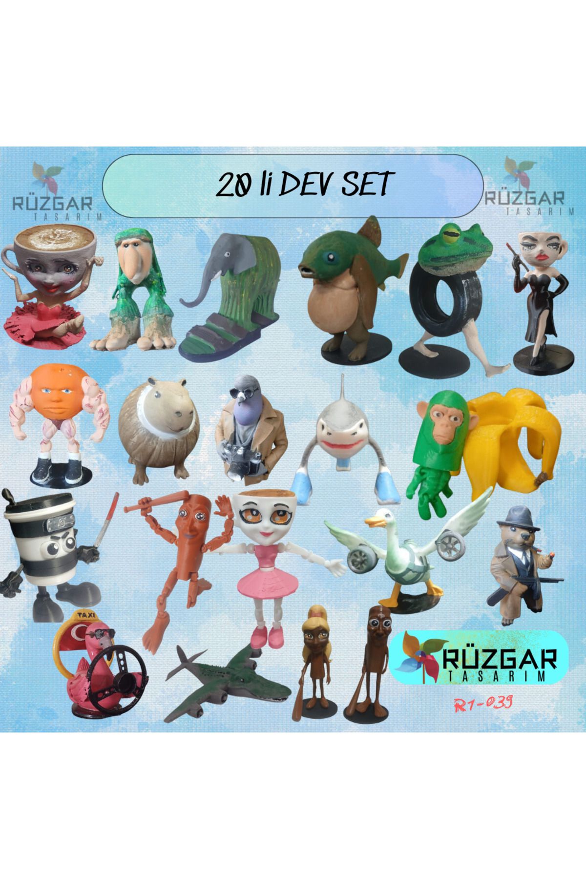 Rüzgar Tasarım Tung Tung Sahur Karakterleri 20'li Dev Set - Sürpriz Hediyeli