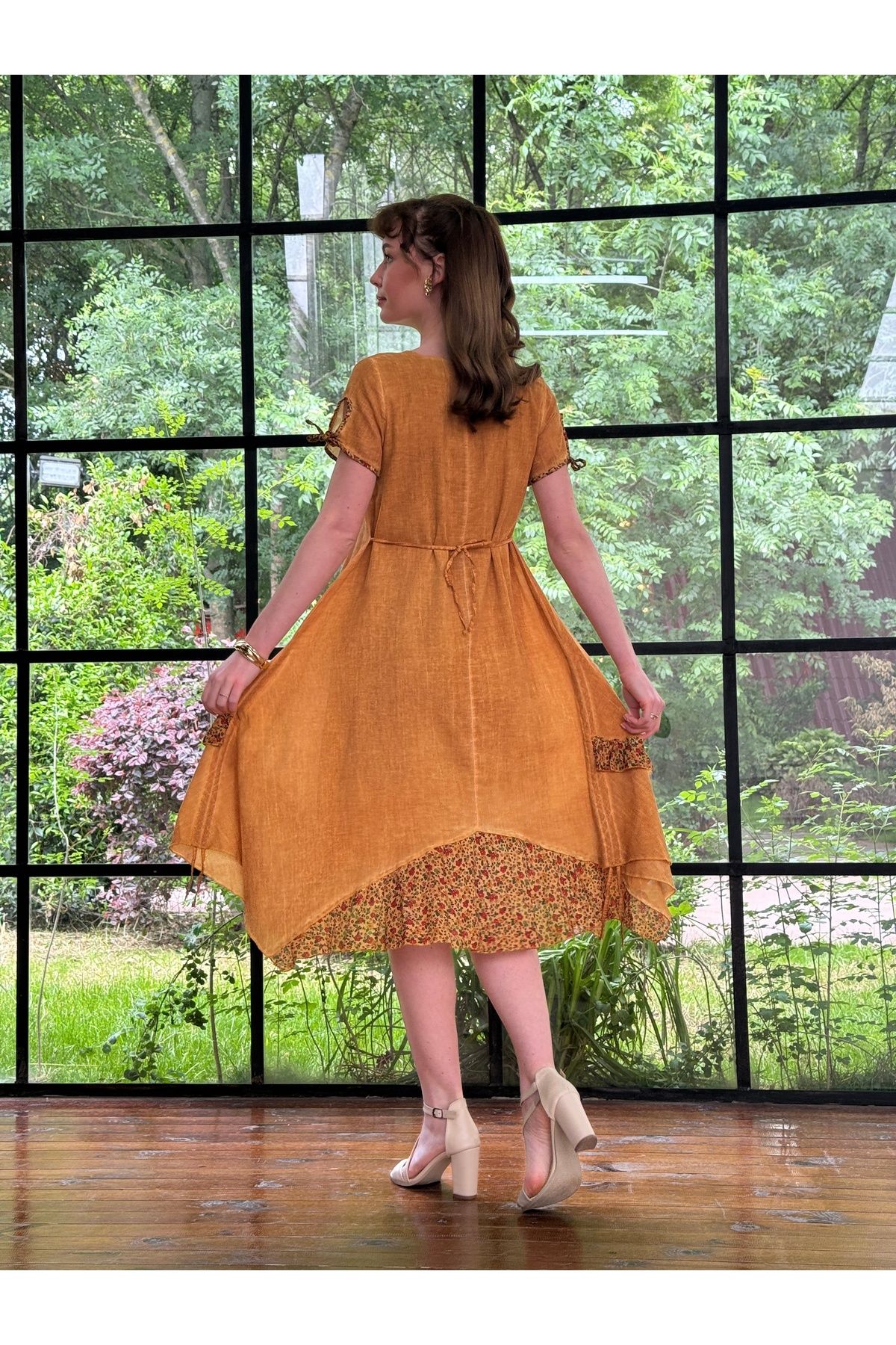 Butik Esra Kandemir YAZLIK YIKAMALI KUMAŞ PAMUKLU ETNİK ELBİSE