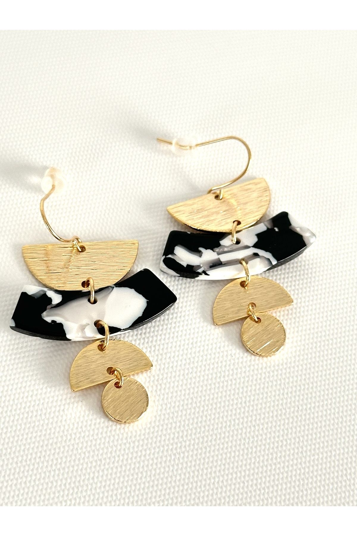 FASHION Geometrik Mermer Desenli Gold Küpe