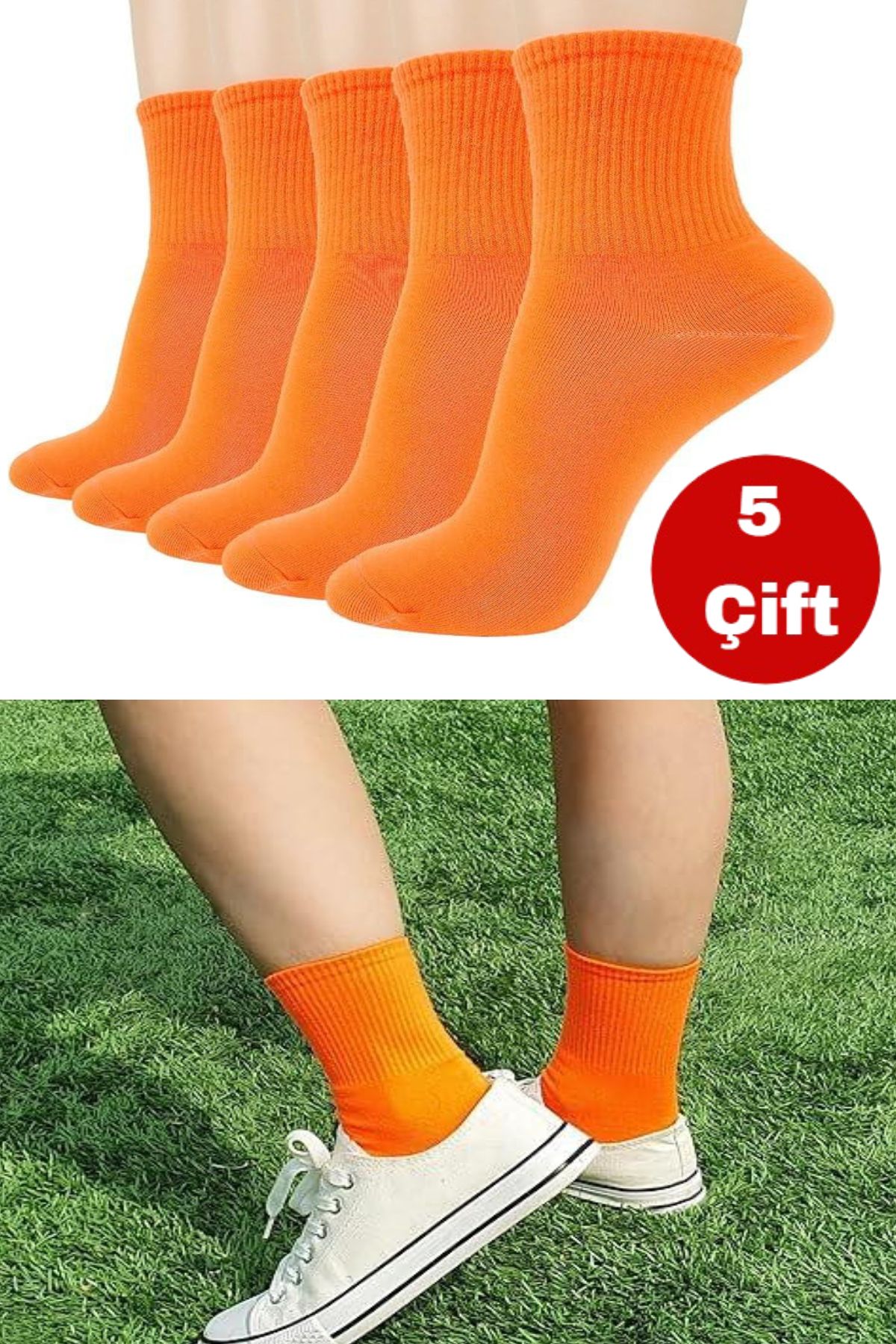 Esinti 5 Çift Erkek Kadın Çorap Düz Turuncu Soket Çorap Unisex Tenis Spor Çorap