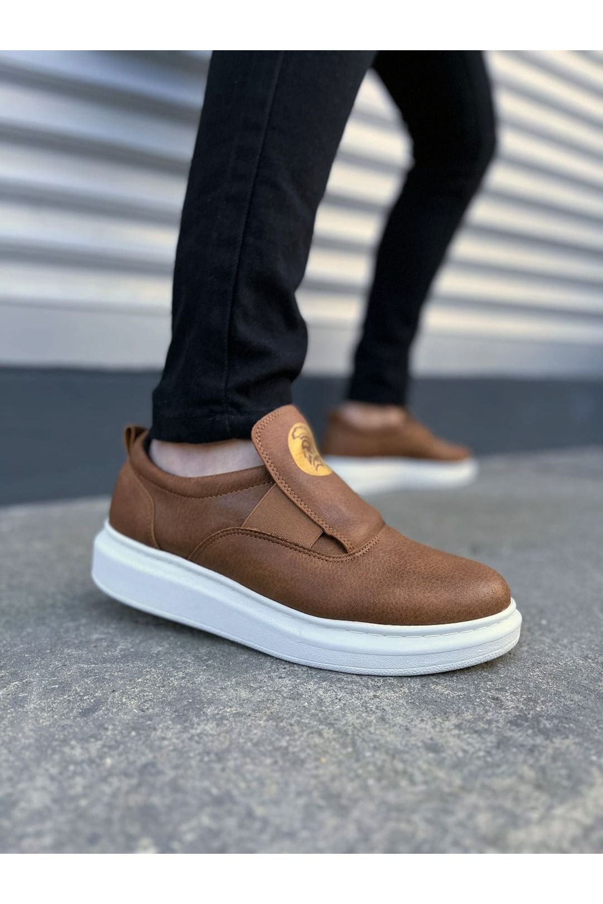 Joy Ayakkabı JY161 Hippo Bağcıksız Cilt Erkek Günlük Sneaker Ayakkabı CBT - Taba