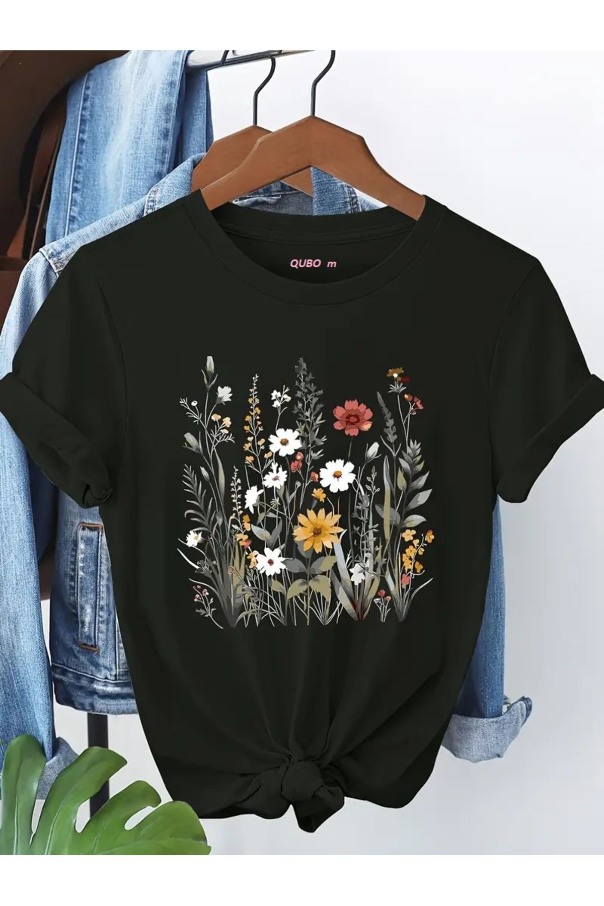 qubo sportswear & company qubo Unisex Oversize Baskılı Pamuklu Bisiklet Yaka Kısa Kollu SİYAH T-shirt