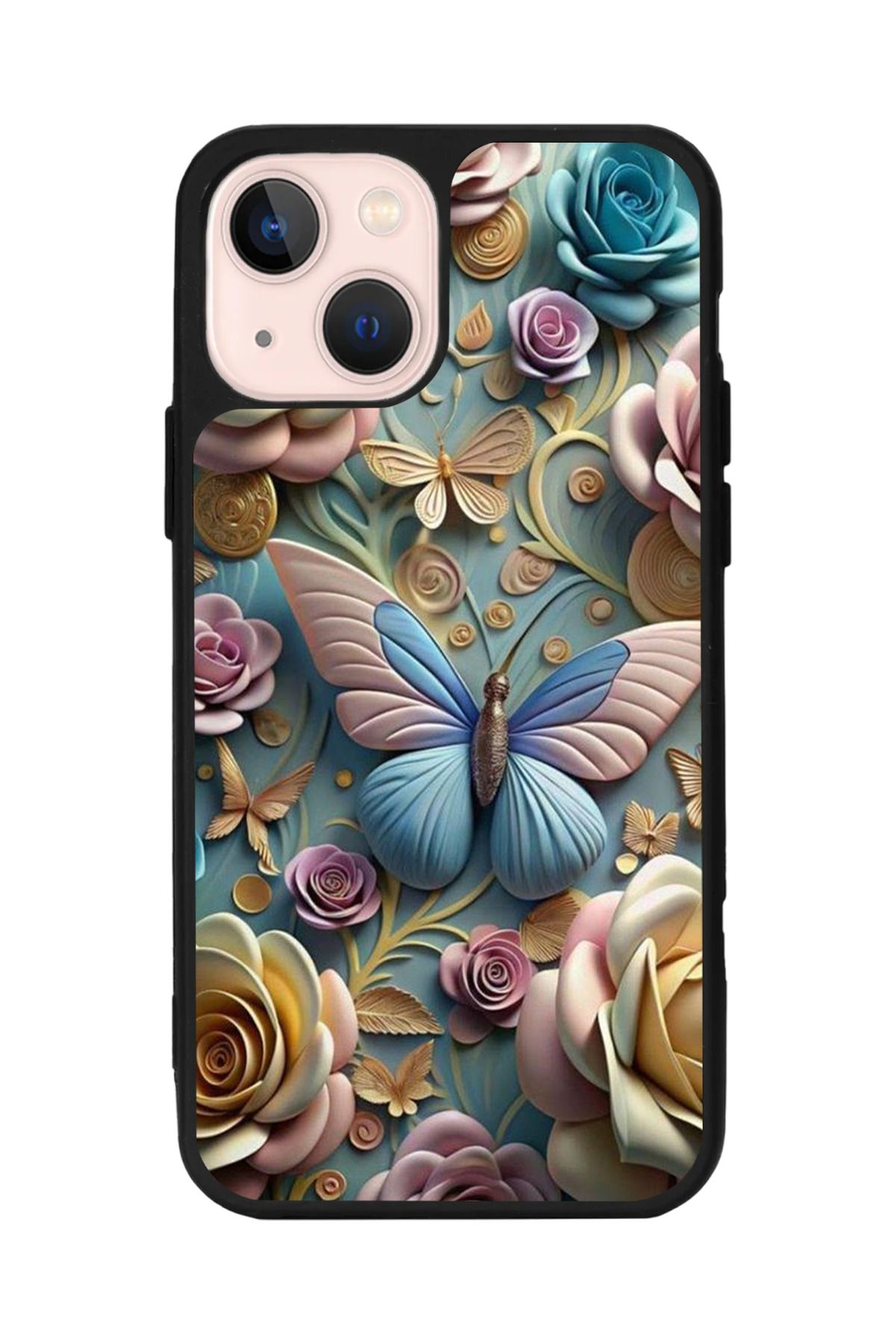 Aksel Kılıf Apple iphone 14 Uyumlu Baskılı, Mat Siyah Renk, Yumuşak Silikon, Koruyucu, Şok Emici Kapak, Kılıf