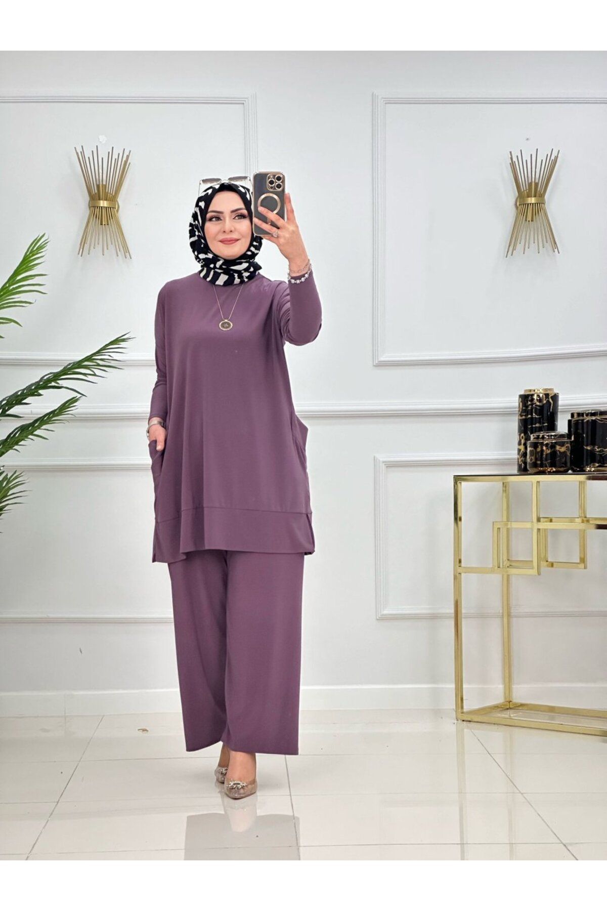 Afili Kadın Yanları Cepli-Pantolon Beli Lastikli Sandy Takım