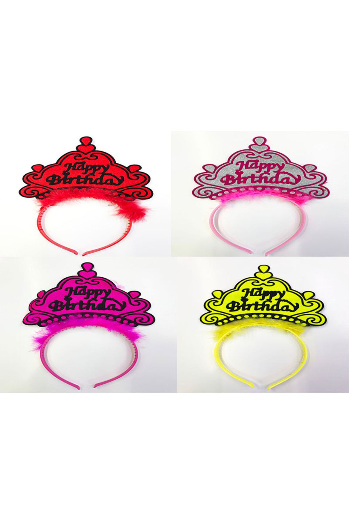 ESZ LİFE Happy Birthday Yazılı Neon Renk Taç 12 Adet