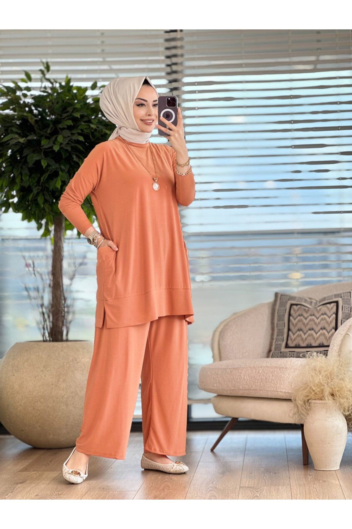 Afili Kadın Yanları Cepli-Pantolon Beli Lastikli Sandy Takım