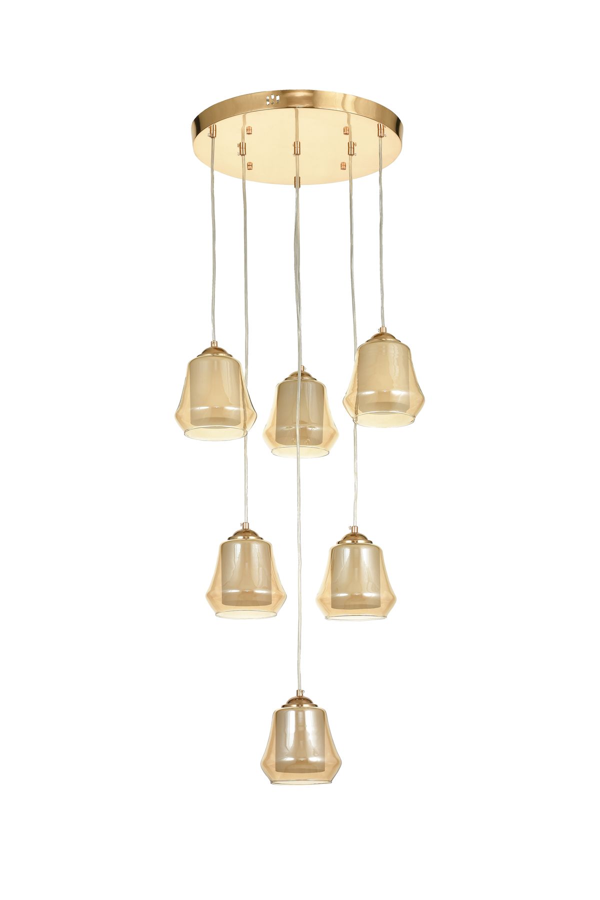 Avizemoda Venita 6 lı Bal+Beyaz Çift Camlı Salon Oturma Odası Modern Sarkıt Avize - (Gold Kaplama)
