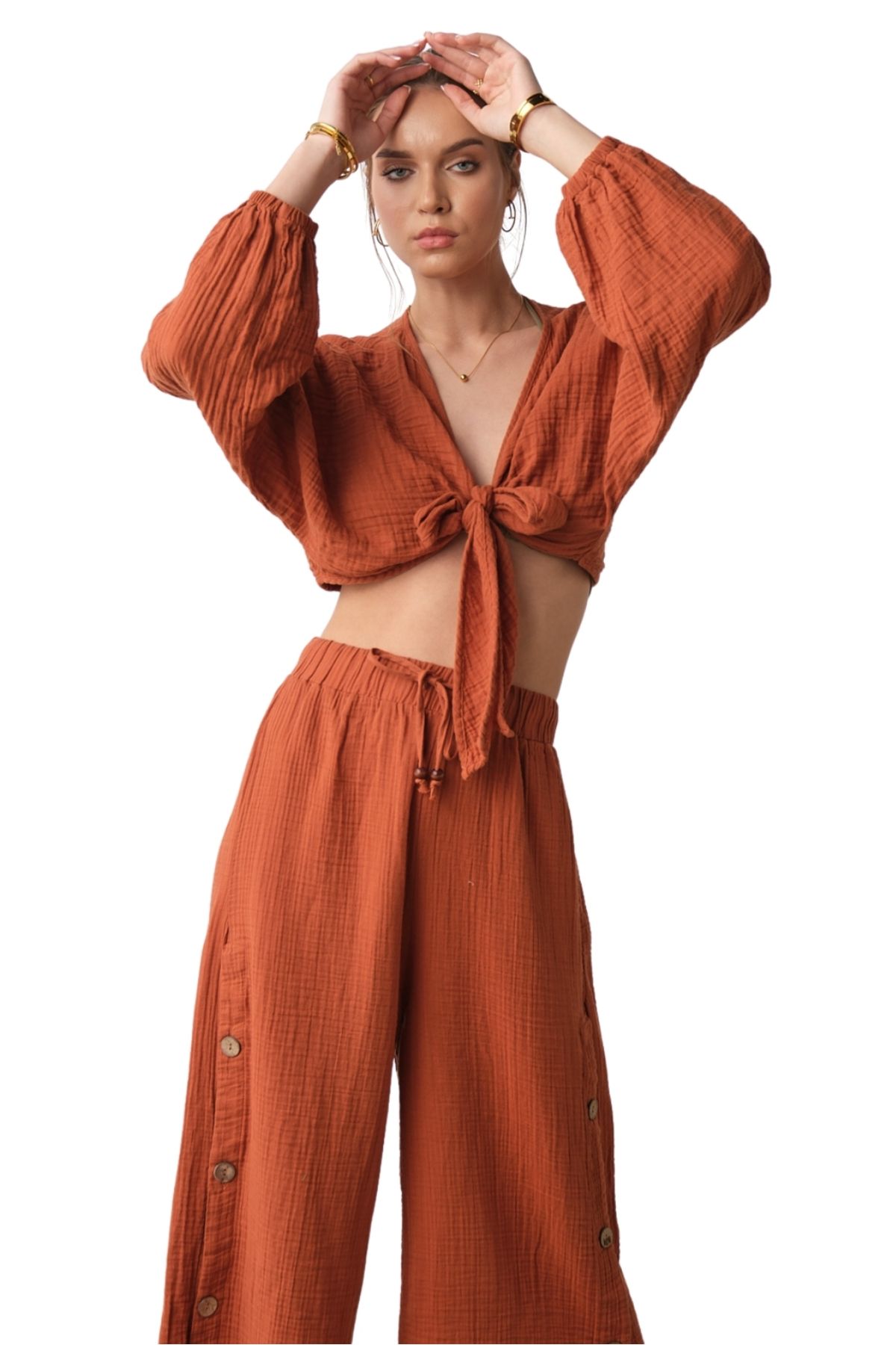 clavia Müslin Büstiyer, Önden Bağlama Detaylı Rahat, Geniş Fit Crop Büstiyer,