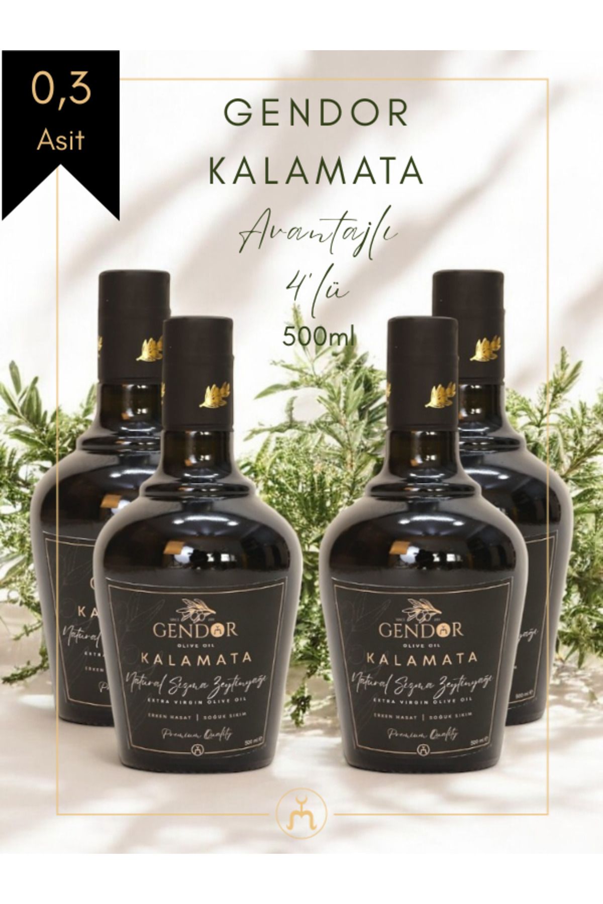 Gendor Olive Oil Kalamata İlk Hasat Natural Sızma Zeytinyağı 500ml *4