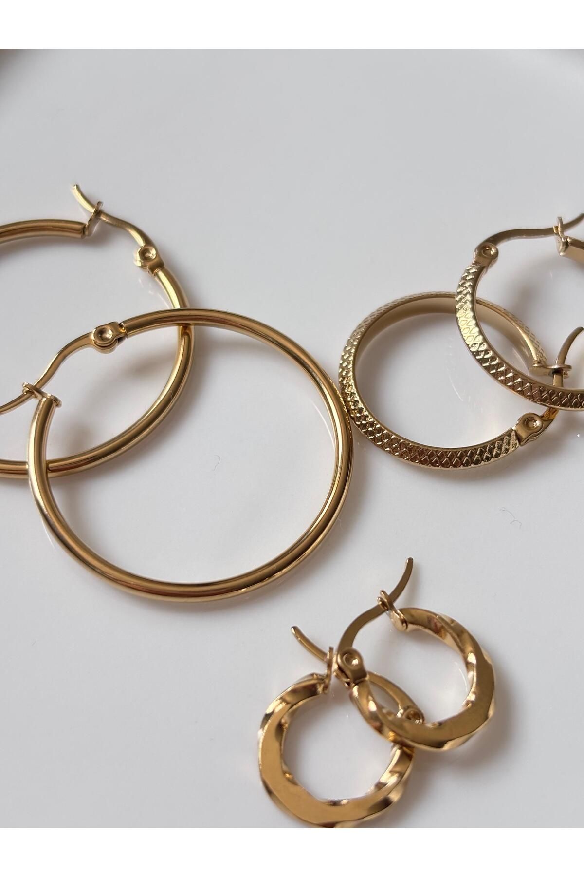 Bellamy Jewelry 3'lü Farklı Boyut Halka Küpe - Gold