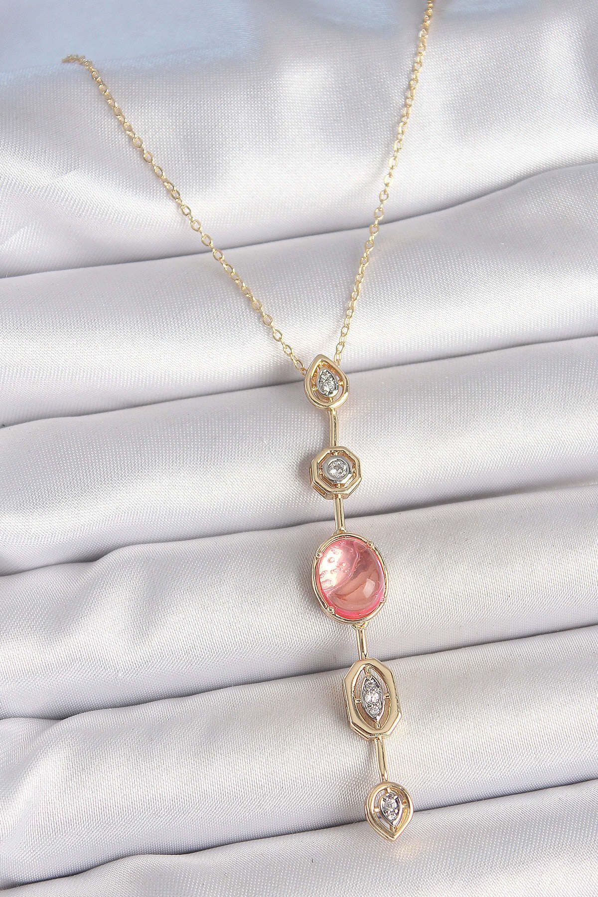 Clariss Pirinç Zincir Pembe Gold Renk Zirkon Taşlı Y Kolye