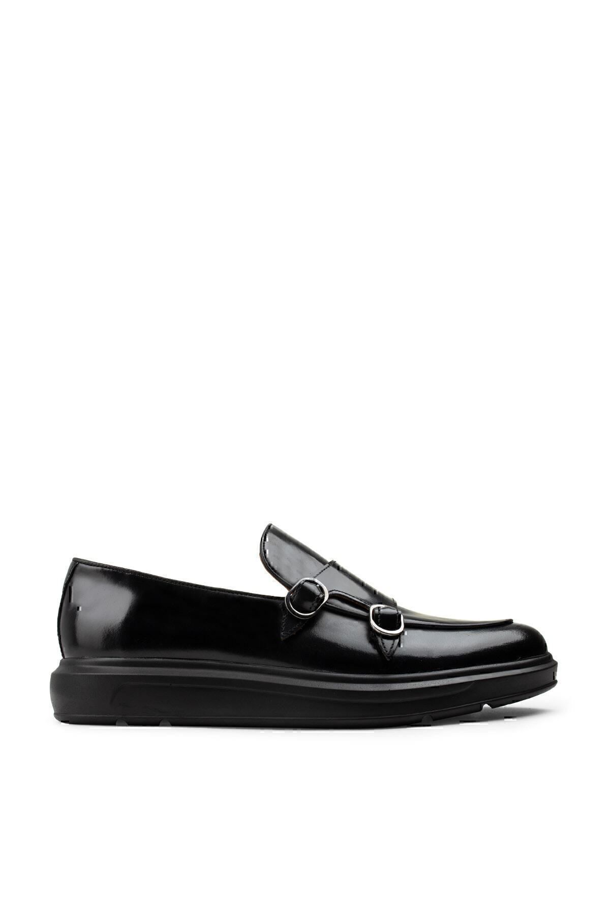 Deery Loafer Pentru Bărbați Din Piele Naturală, Neagră, Cu Cataramă Dublă Masculin - 42
