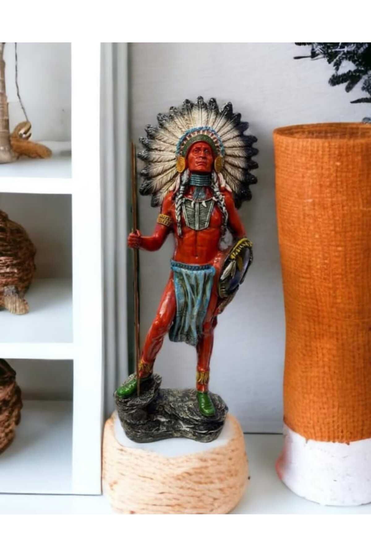 Yaratıcı sanatlar atölyesi Kızılderili Savaşçı Şef Biblo Büyük Boy 30 CM Polyester Biblo