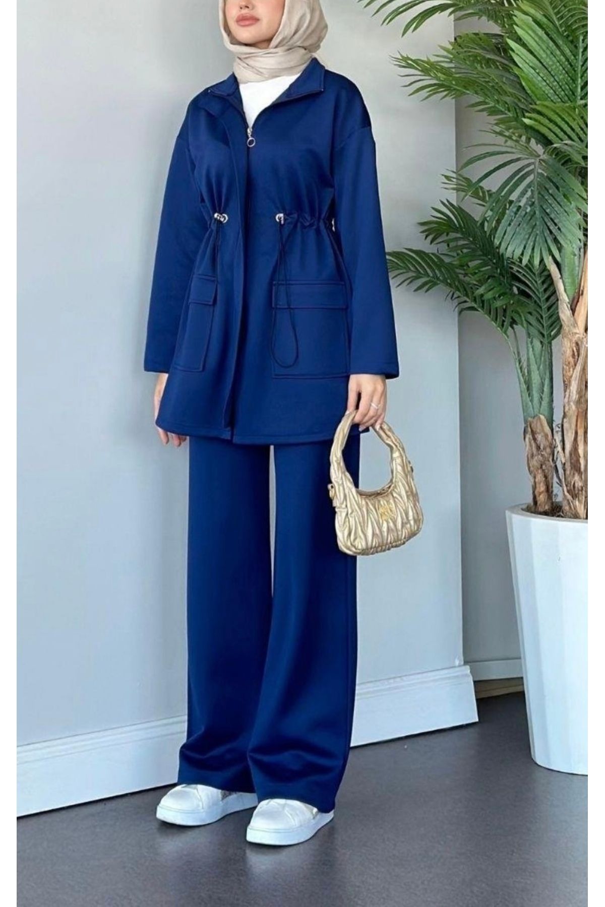 Nuesscollection Fermuarlı Büzgülü Tesettür Takım