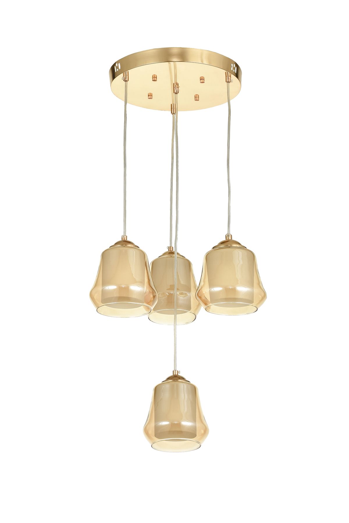 Avizemoda Venita 4 lü Bal+Beyaz Çift Camlı Salon Oturma Odası Modern Sarkıt Avize - (Gold Kaplama)
