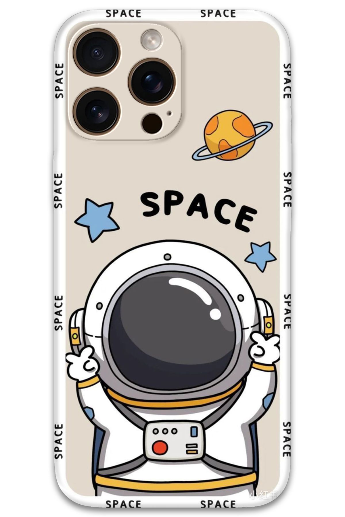 Gramaphone iPhone 16 Pro Max Uyumlu Astronot Desenli Telefon Kılıfı + Ekran Koruyucu - 5865
