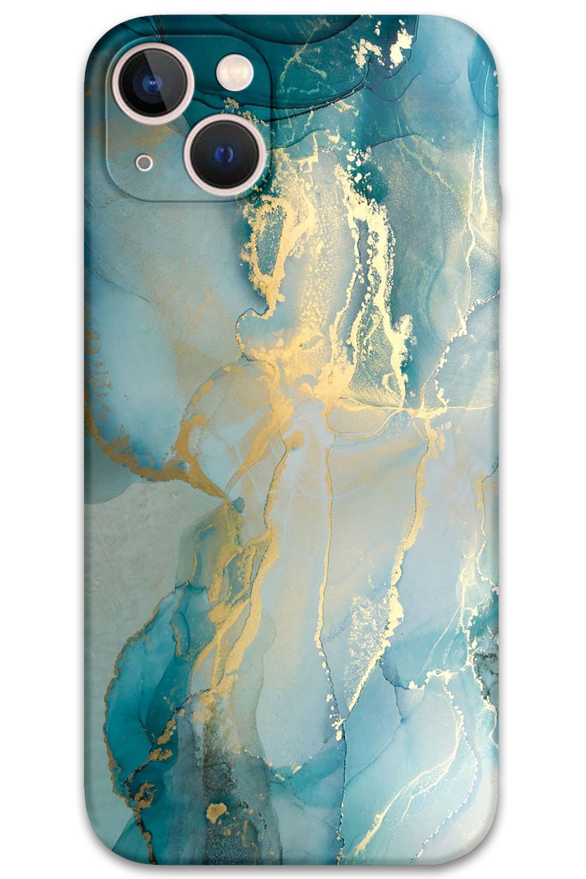 Gramaphone iPhone 13 Uyumlu Mermer Desenli Telefon Kılıfı + Ekran Koruyucu - 5814