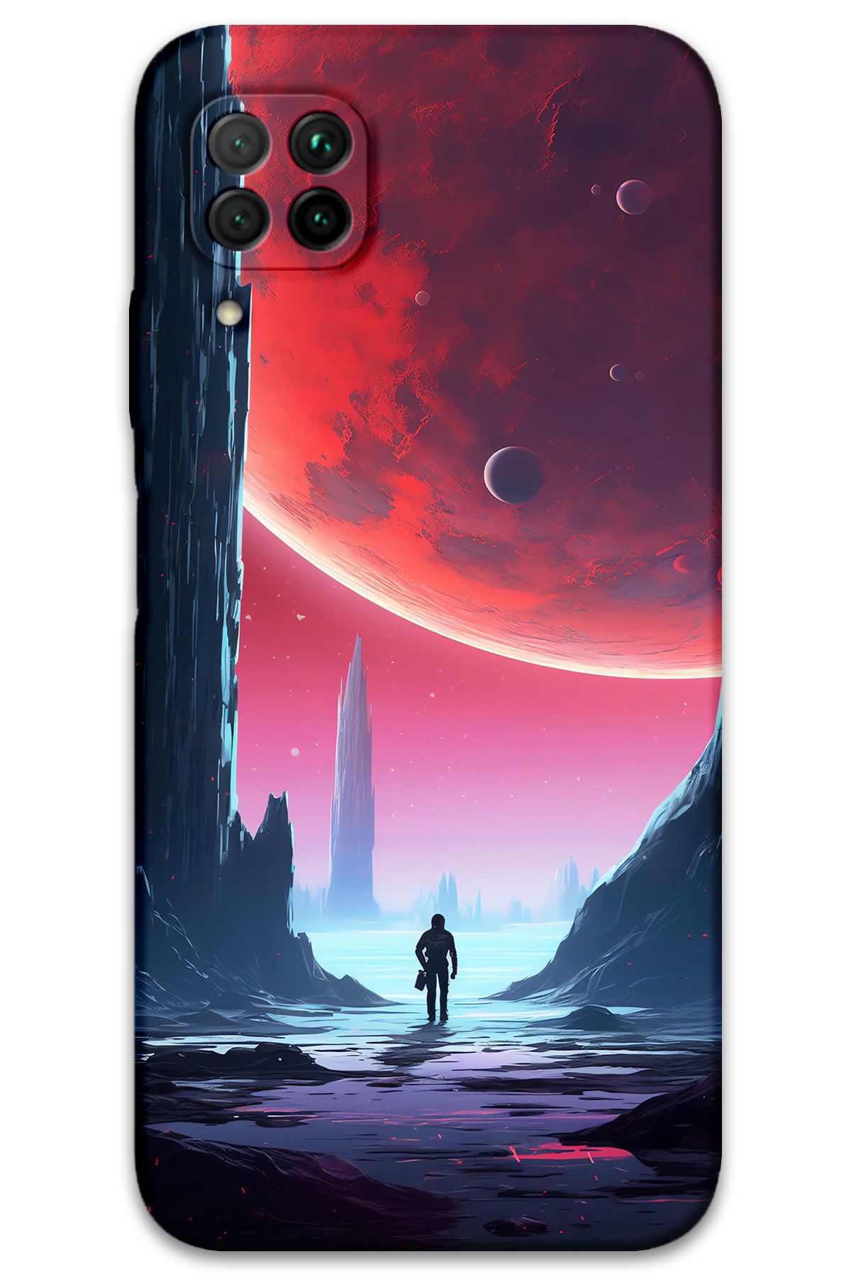 Gramaphone Huawei P40 Lite Uyumlu Uzay Desenli Telefon Kılıfı + Ekran Koruyucu - 5860