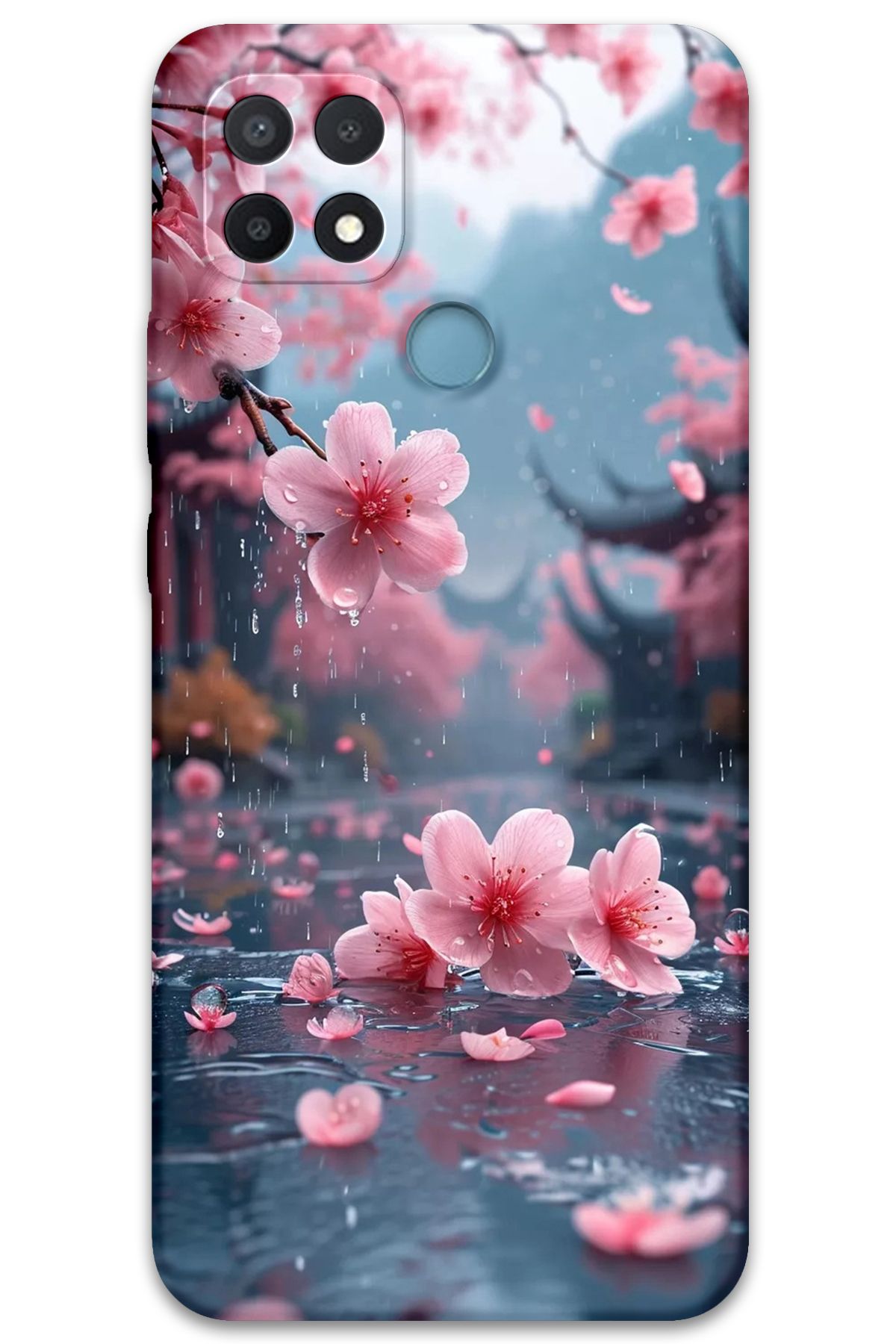 Gramaphone Oppo A15s Uyumlu Çiçek Desenli Telefon Kılıfı + Ekran Koruyucu - 5794