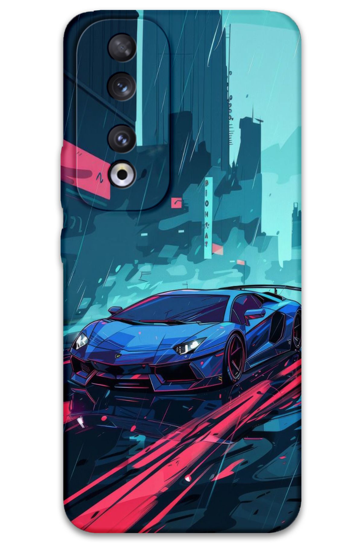 Gramaphone Huawei Honor 90 Uyumlu Araba Desenli Telefon Kılıfı + Ekran Koruyucu - 5763